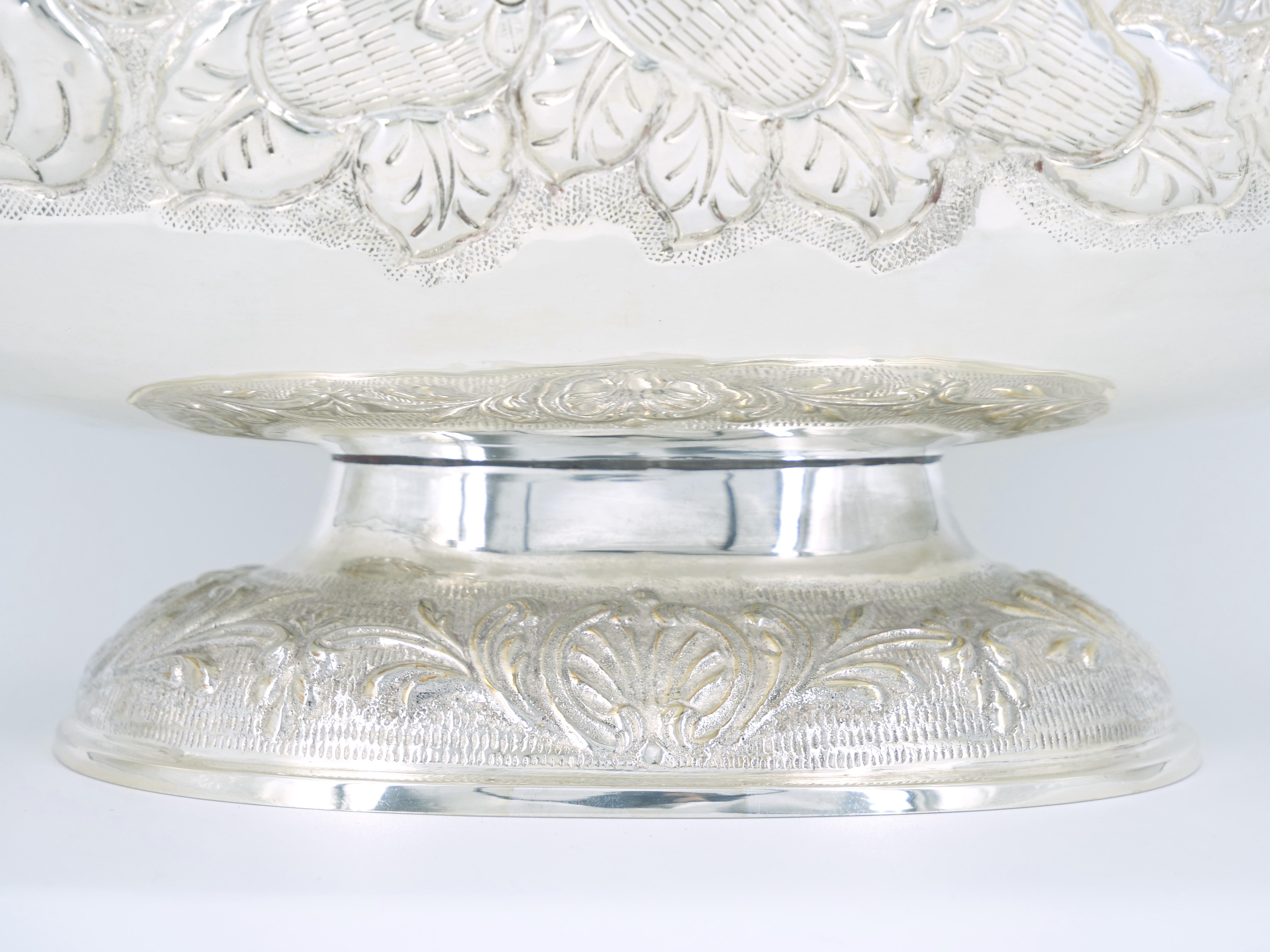 Large & Very Ornate Hand Crafted Silver Plate Champagne Cooler / Centerpiece For Sale 7