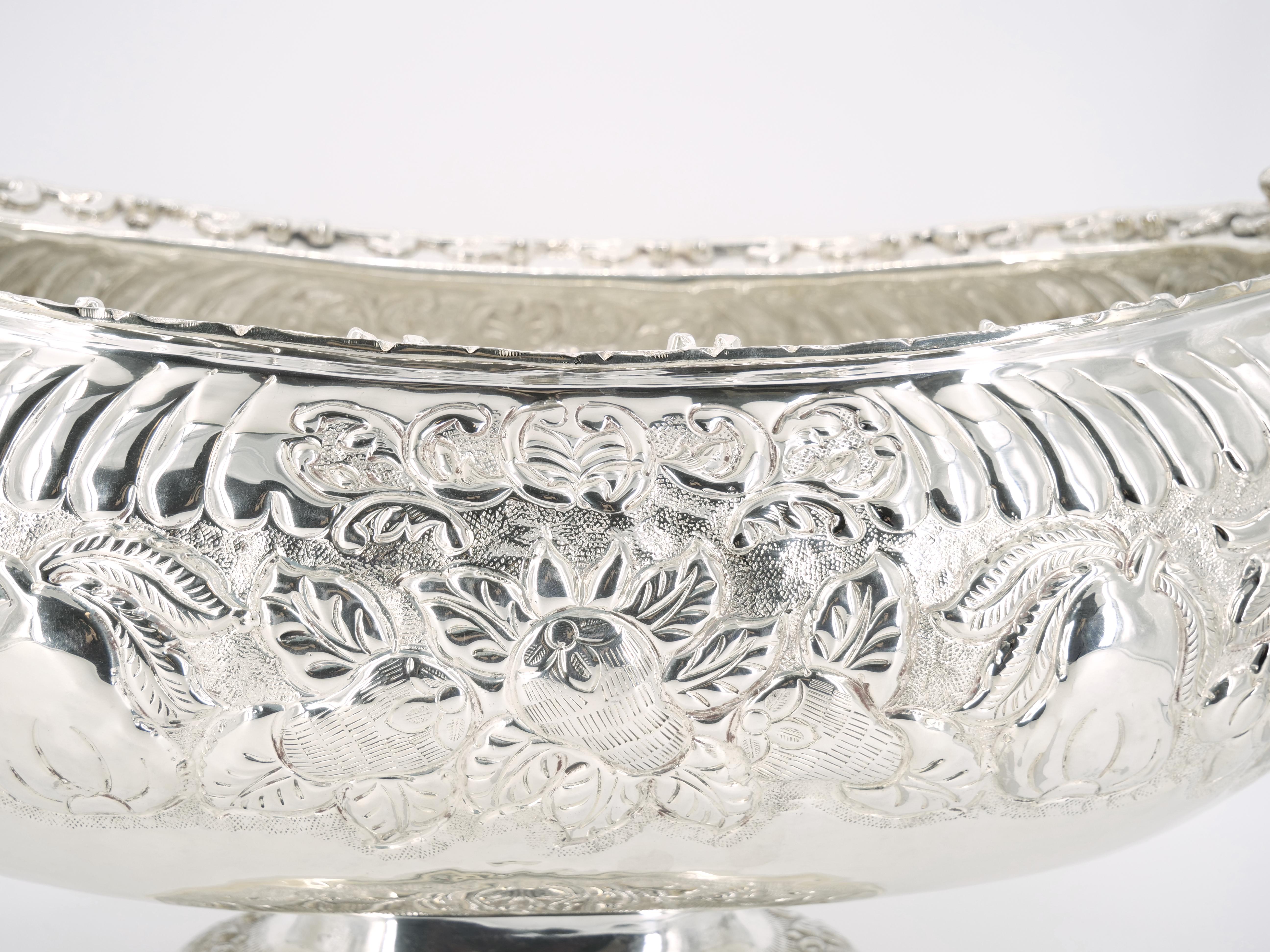 Italian Large & Very Ornate Hand Crafted Silver Plate Champagne Cooler / Centerpiece For Sale
