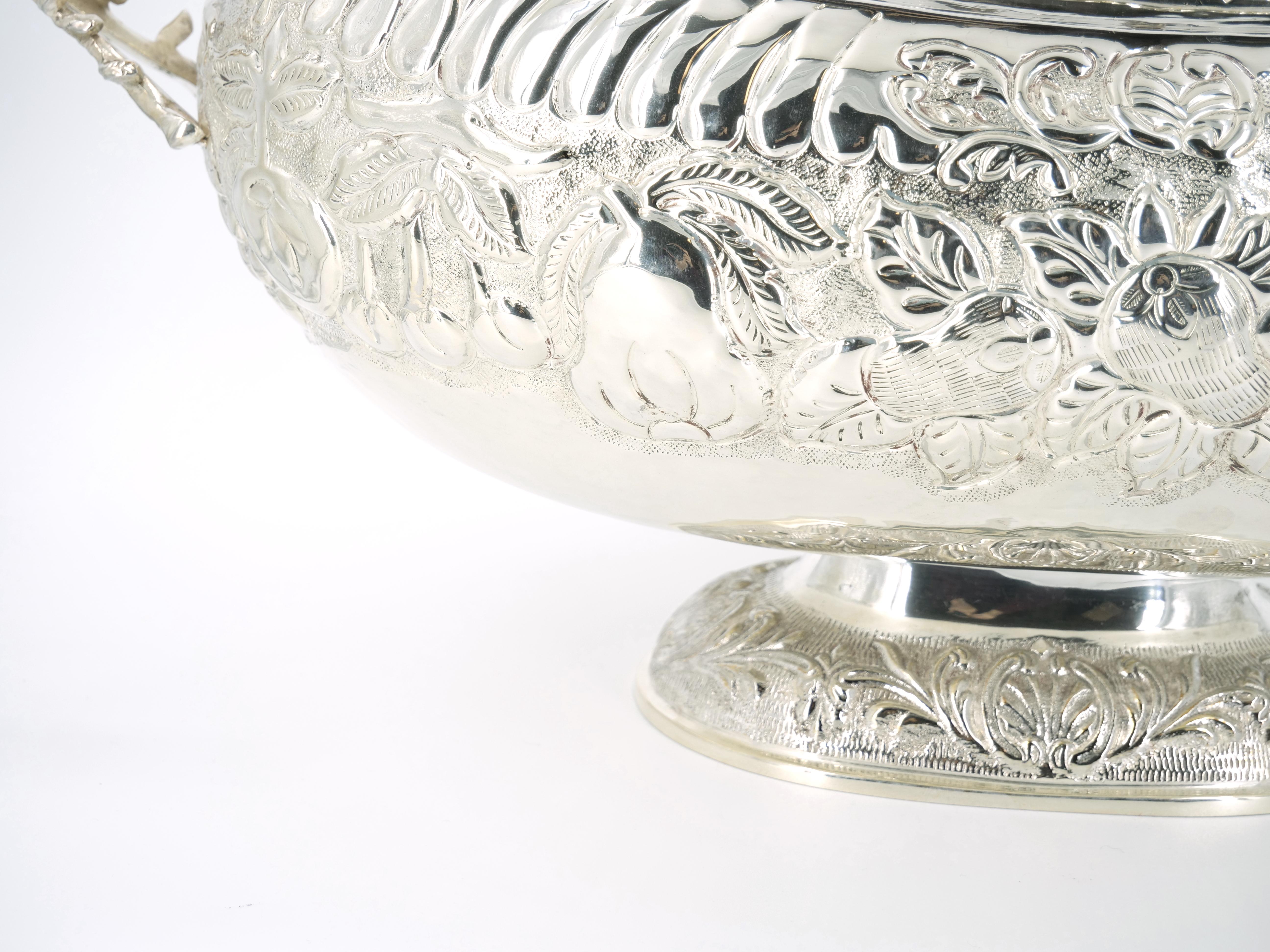 Engraved Large & Very Ornate Hand Crafted Silver Plate Champagne Cooler / Centerpiece For Sale