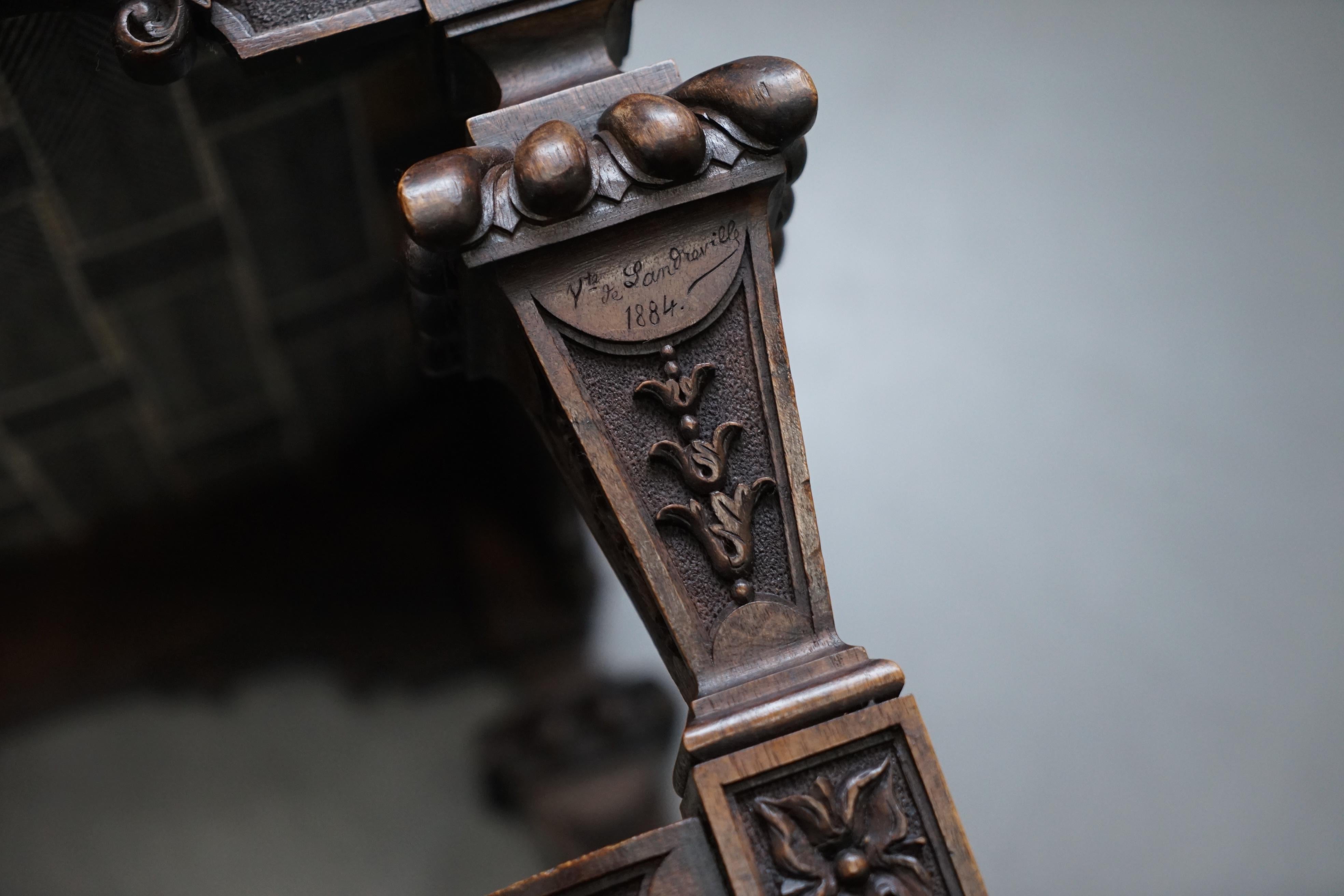 We are delighted to offer for sale this very rare one of a kind estate made Chateau De Landreville 1884 hand carved walnut stool

Chateau De Landreville is situated in the Champagne Ardenne district of France and is a turreted stone built,