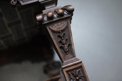 Large Very Rare 1884 Chateau De Landreville Estate Made Hand Carved Walnut Stool