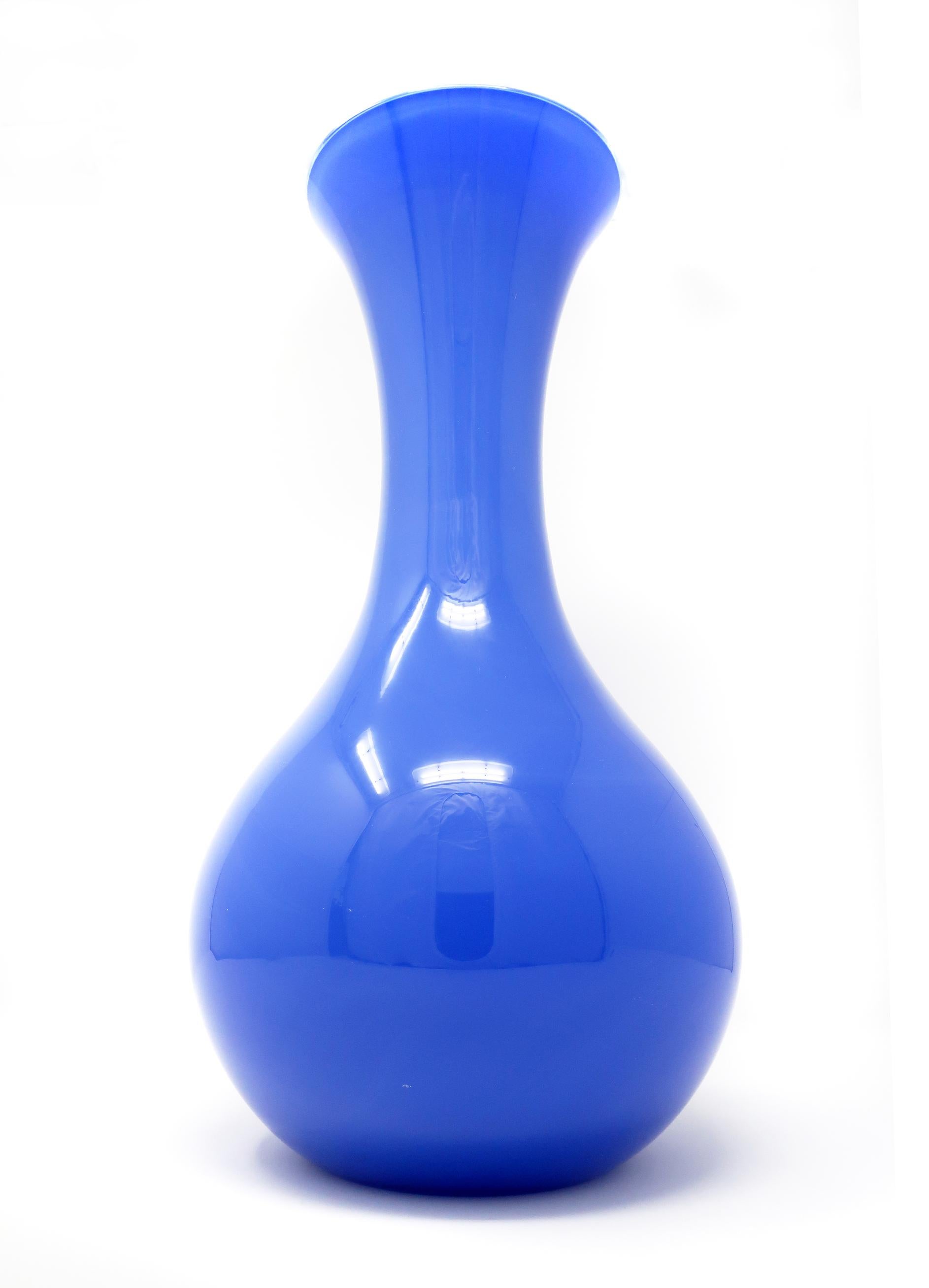 Post-Modern Large Vetri Murano Blue Glass Vase For Sale