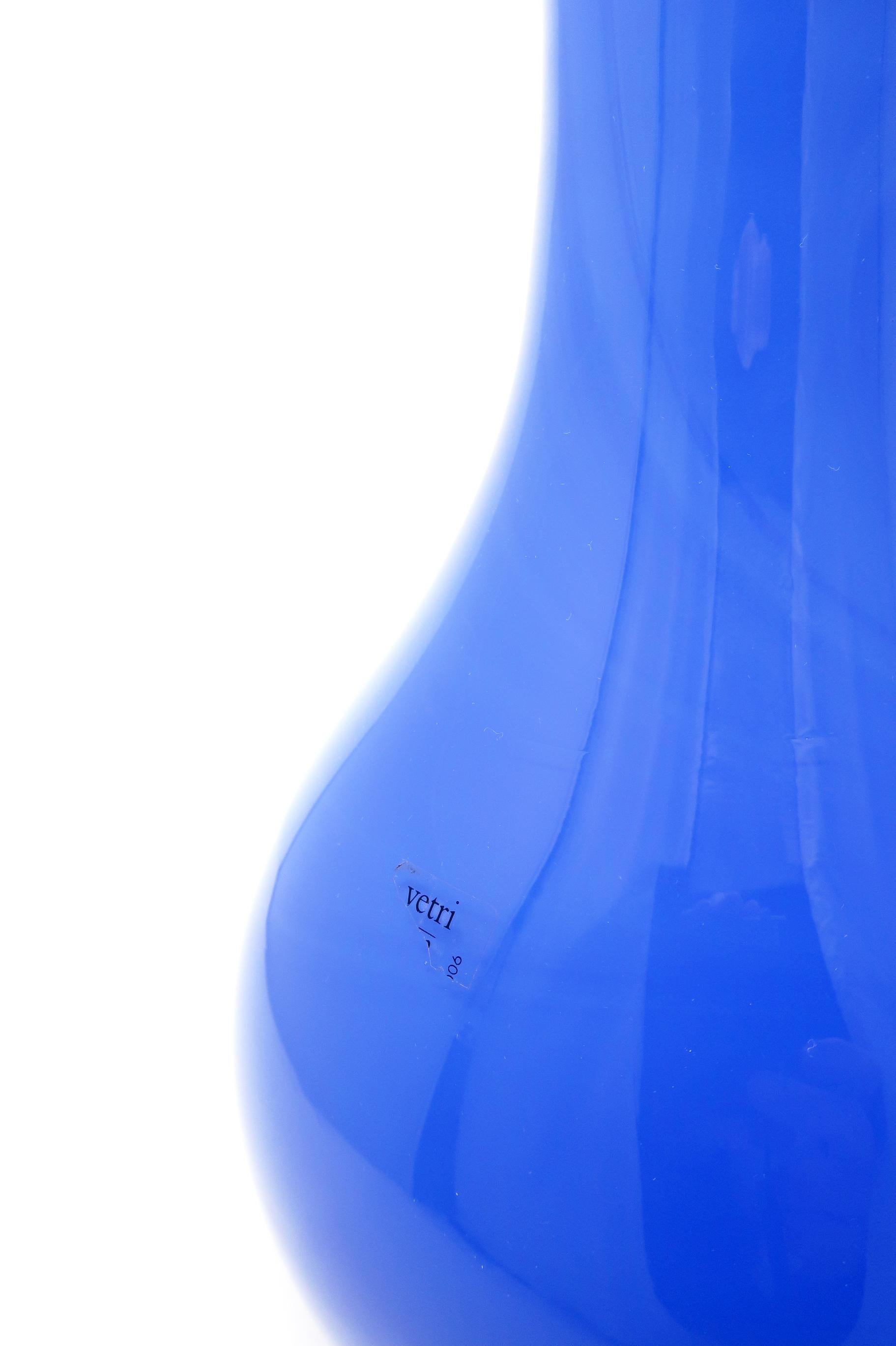 Large Vetri Murano Blue Glass Vase For Sale 2