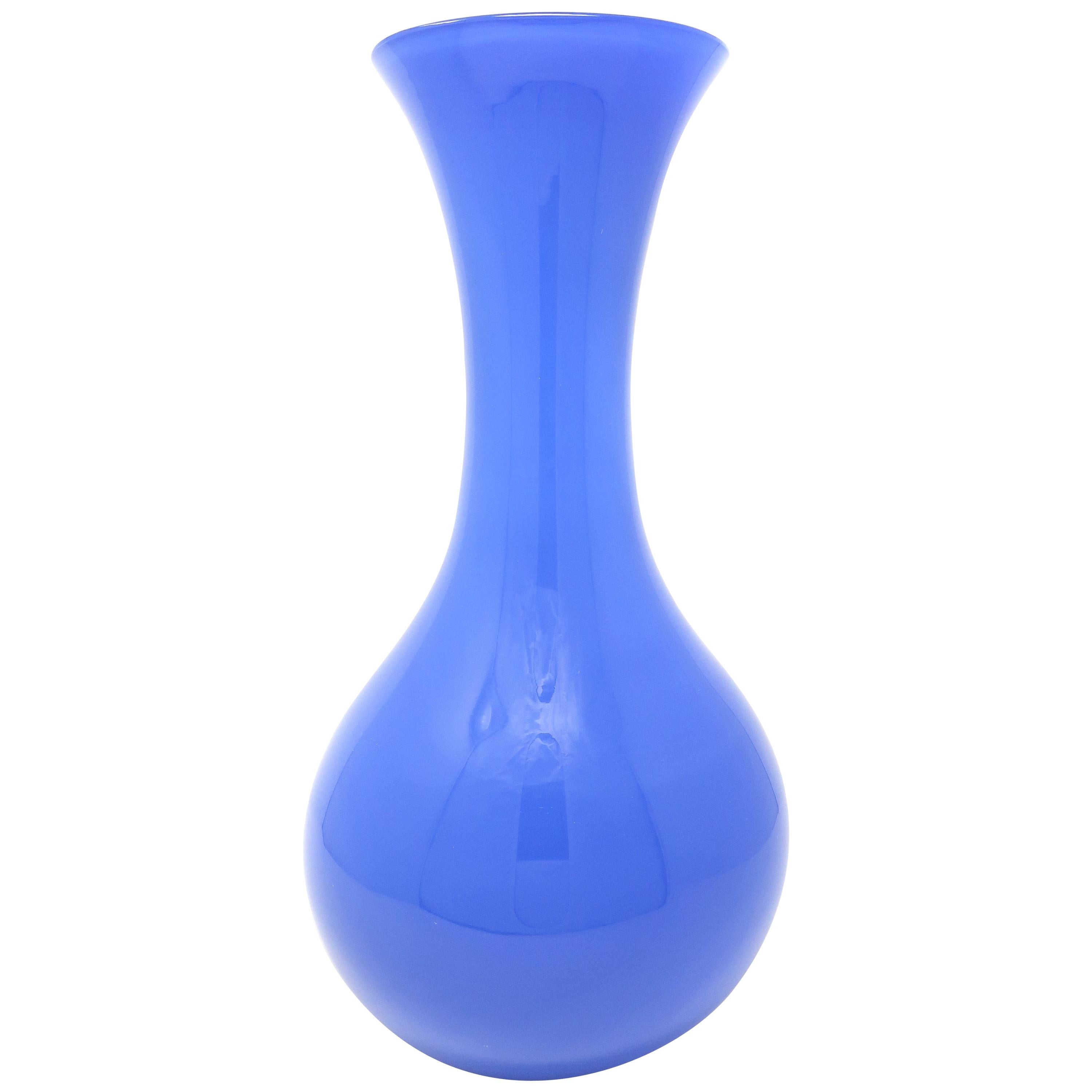 Large Vetri Murano Blue Glass Vase For Sale