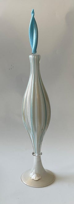 Large Vibrant 2 Color Alfredo Barbini Murano Glass Decanter with Original Labels