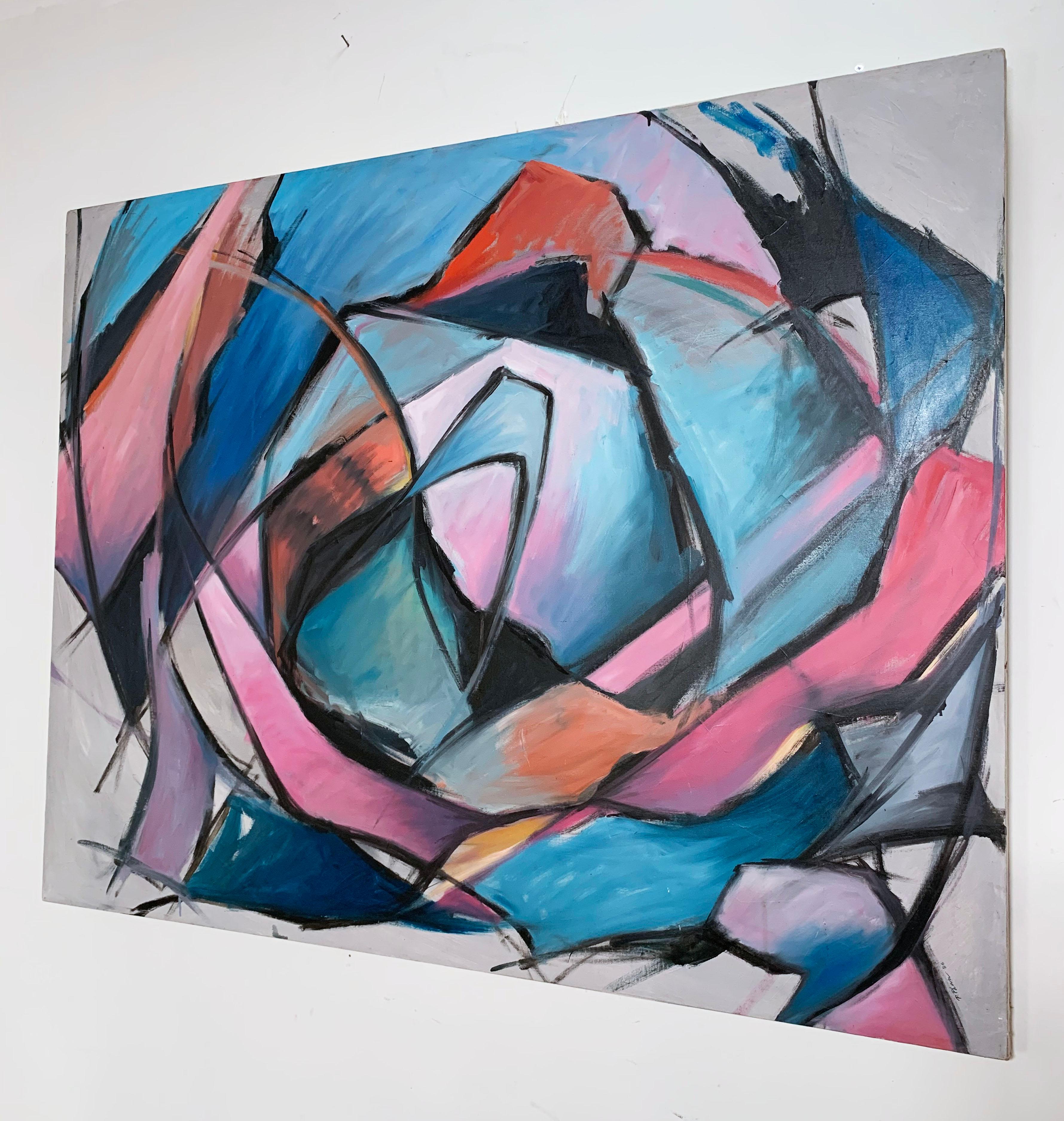 Vibrant large (56” x 44”) abstract painting by University of the Arts, Philadelphia, honors graduate Phuc Phan, dated 1986.