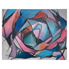 Large Vibrant Abstract Postmodern Painting by Phuc Phan, Dated 1986