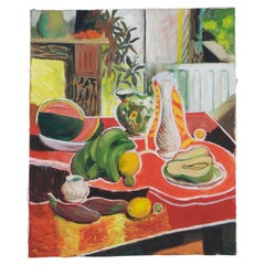 Large Vibrant Expressionist Still Life, Original Oil on Canvas by Joyce Spencer