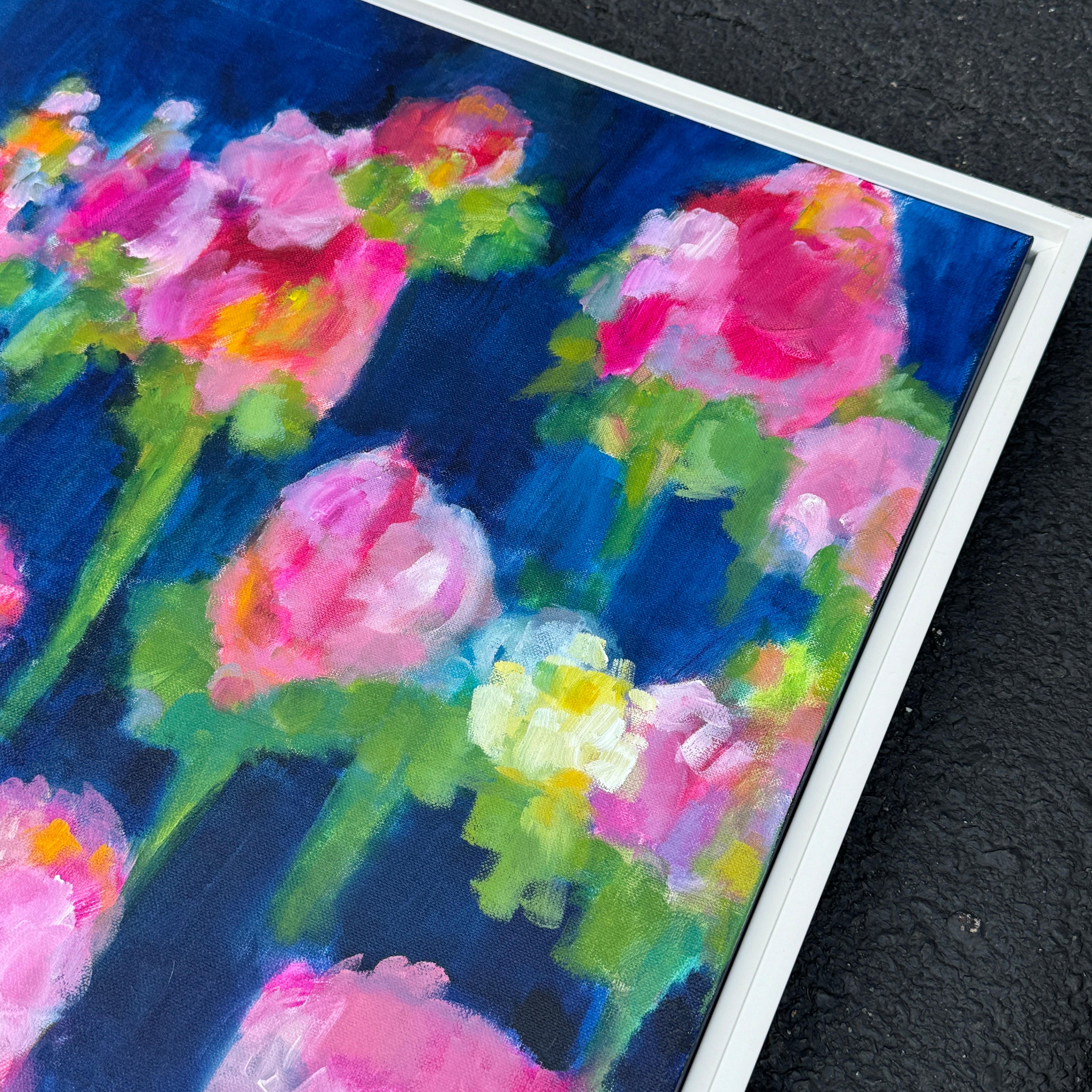Gran Tríptico Vibrante Peonías Florales Pinturas al Óleo, Firmado Rachel Brown 2019 en venta 2