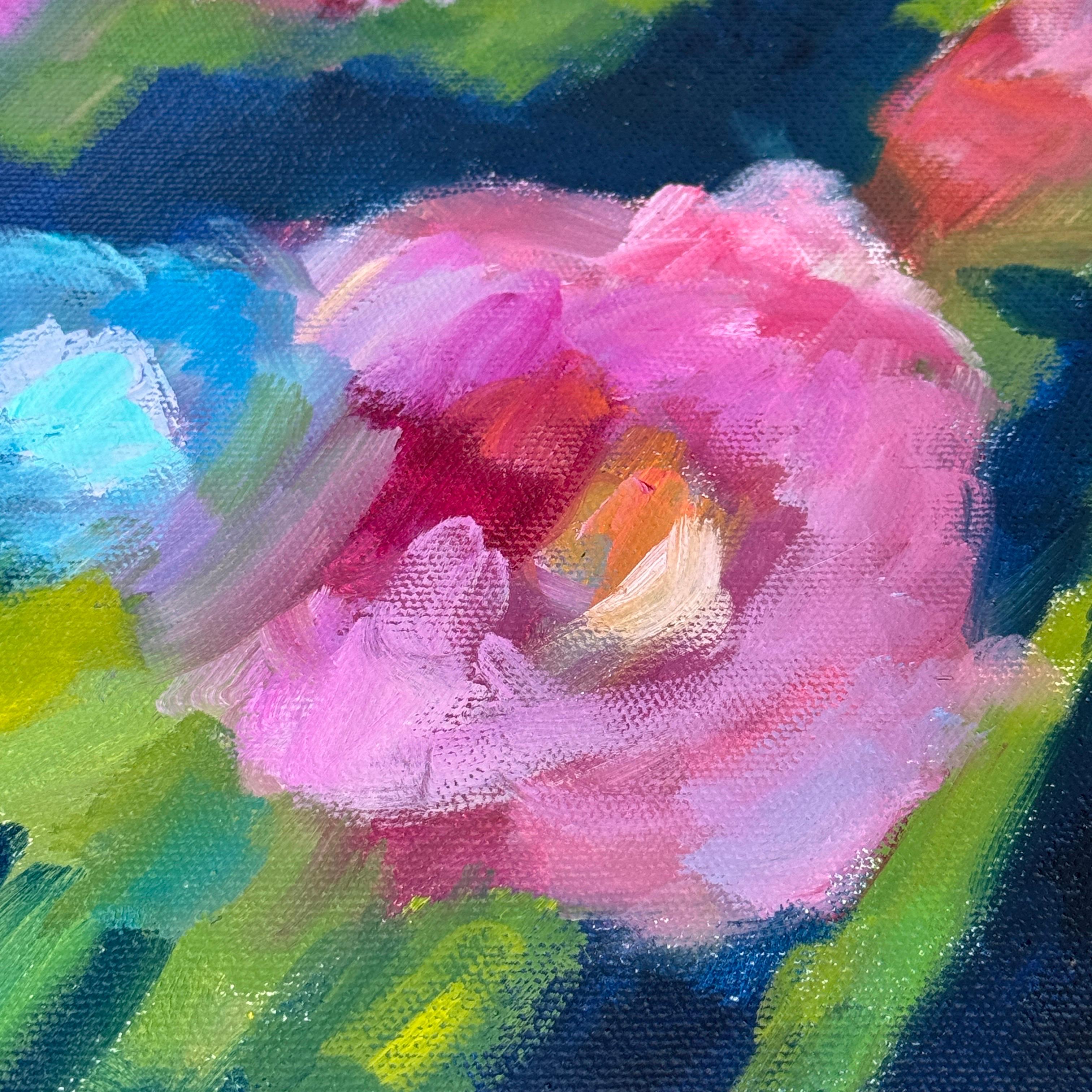 Gran Tríptico Vibrante Peonías Florales Pinturas al Óleo, Firmado Rachel Brown 2019 en venta 5