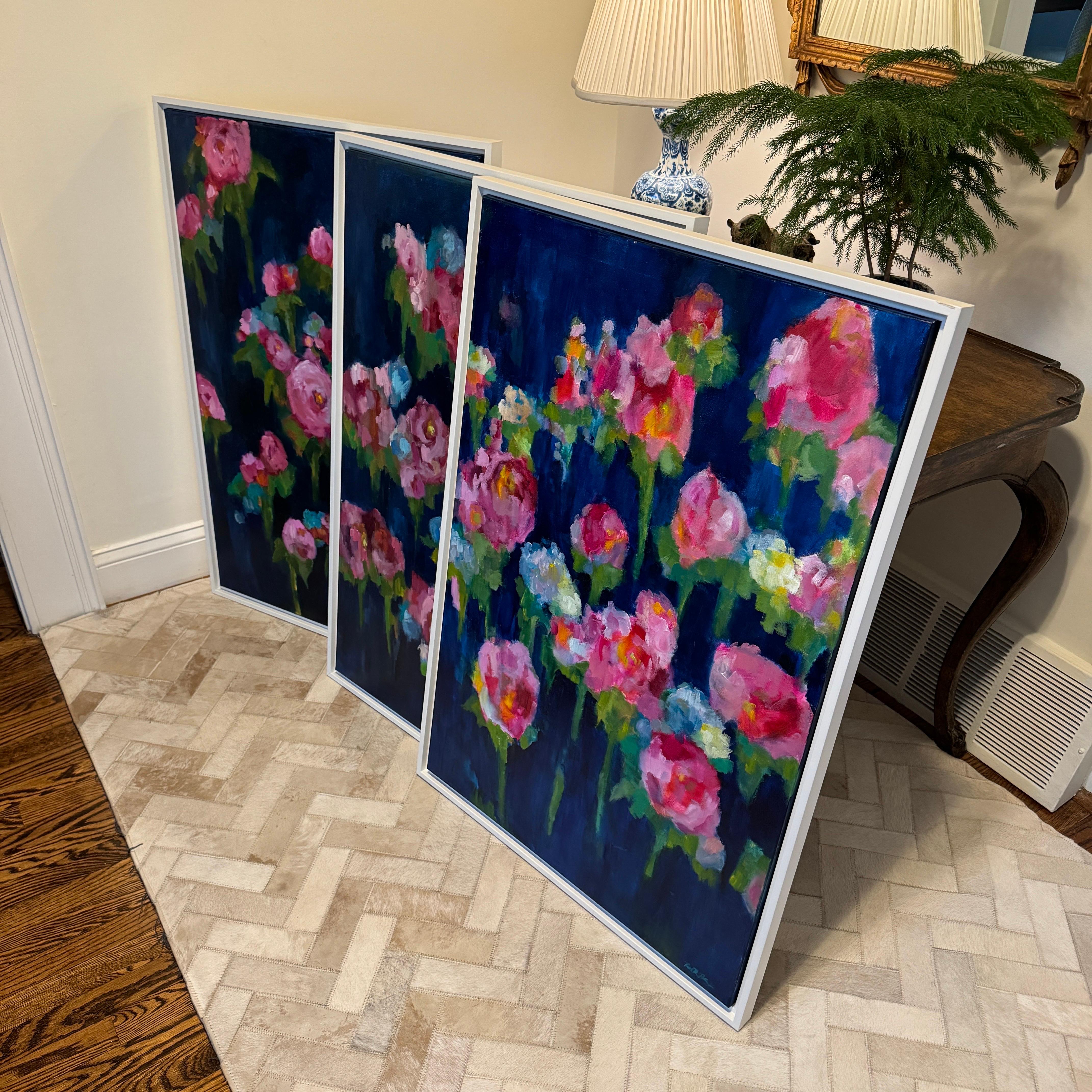Gran Tríptico Vibrante Peonías Florales Pinturas al Óleo, Firmado Rachel Brown 2019 en venta 11