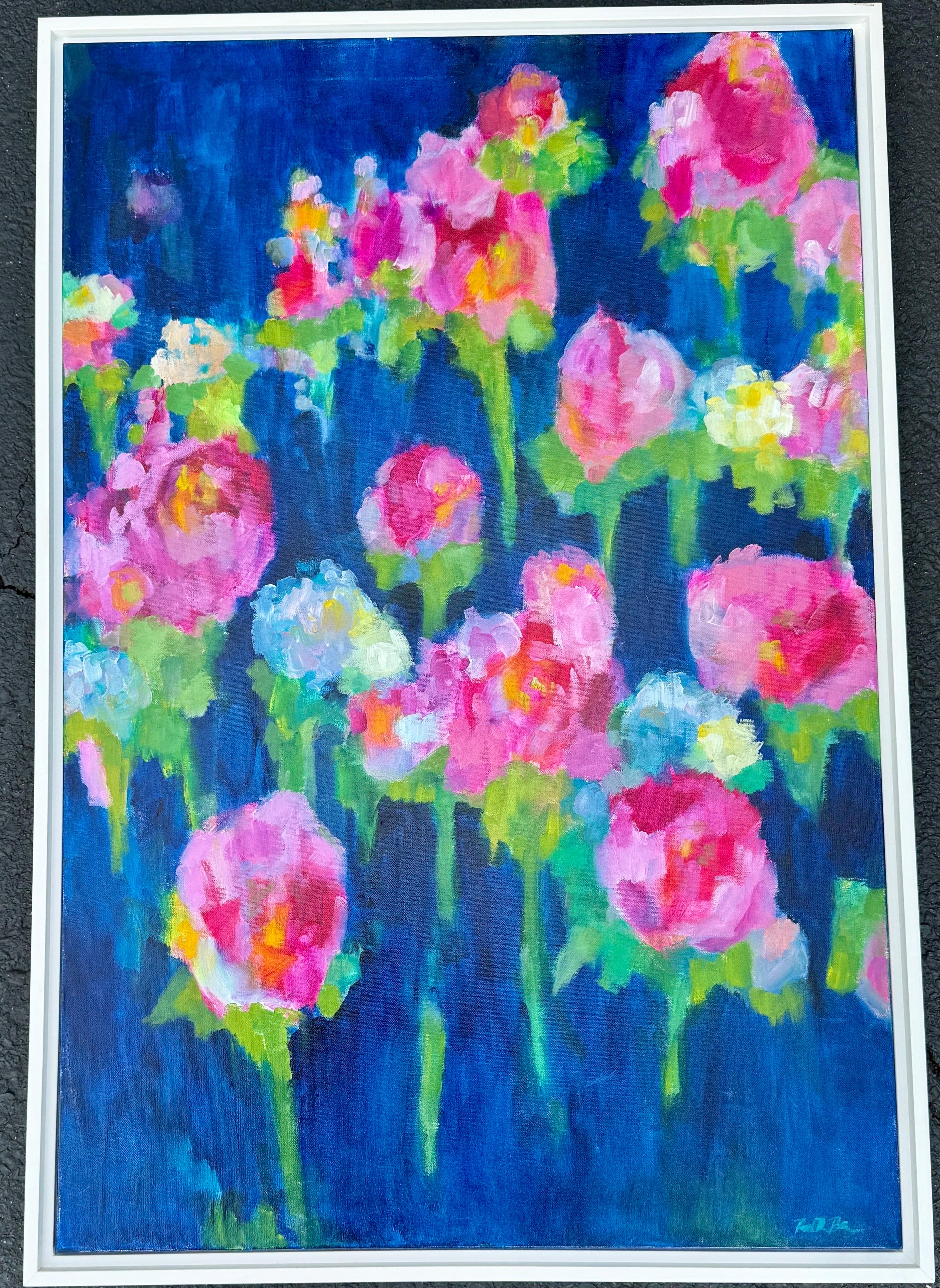 Gran Tríptico Vibrante Peonías Florales Pinturas al Óleo, Firmado Rachel Brown 2019 Moderno en venta