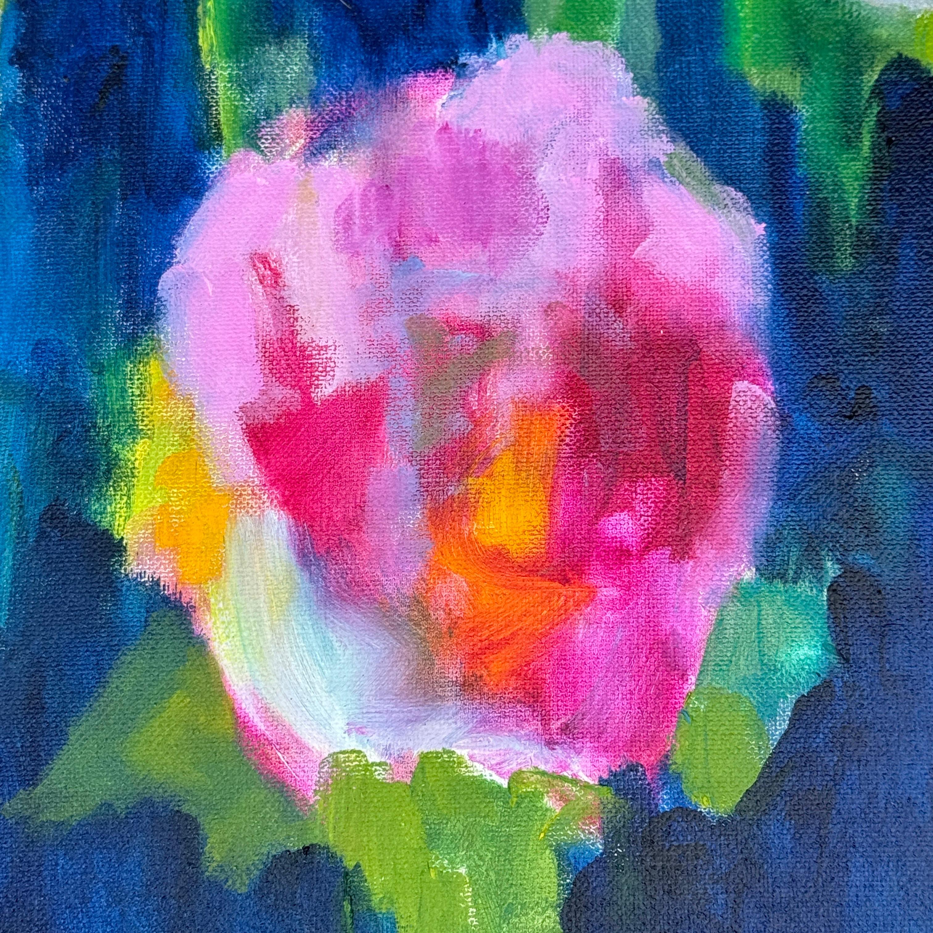 Gran Tríptico Vibrante Peonías Florales Pinturas al Óleo, Firmado Rachel Brown 2019 en venta 1