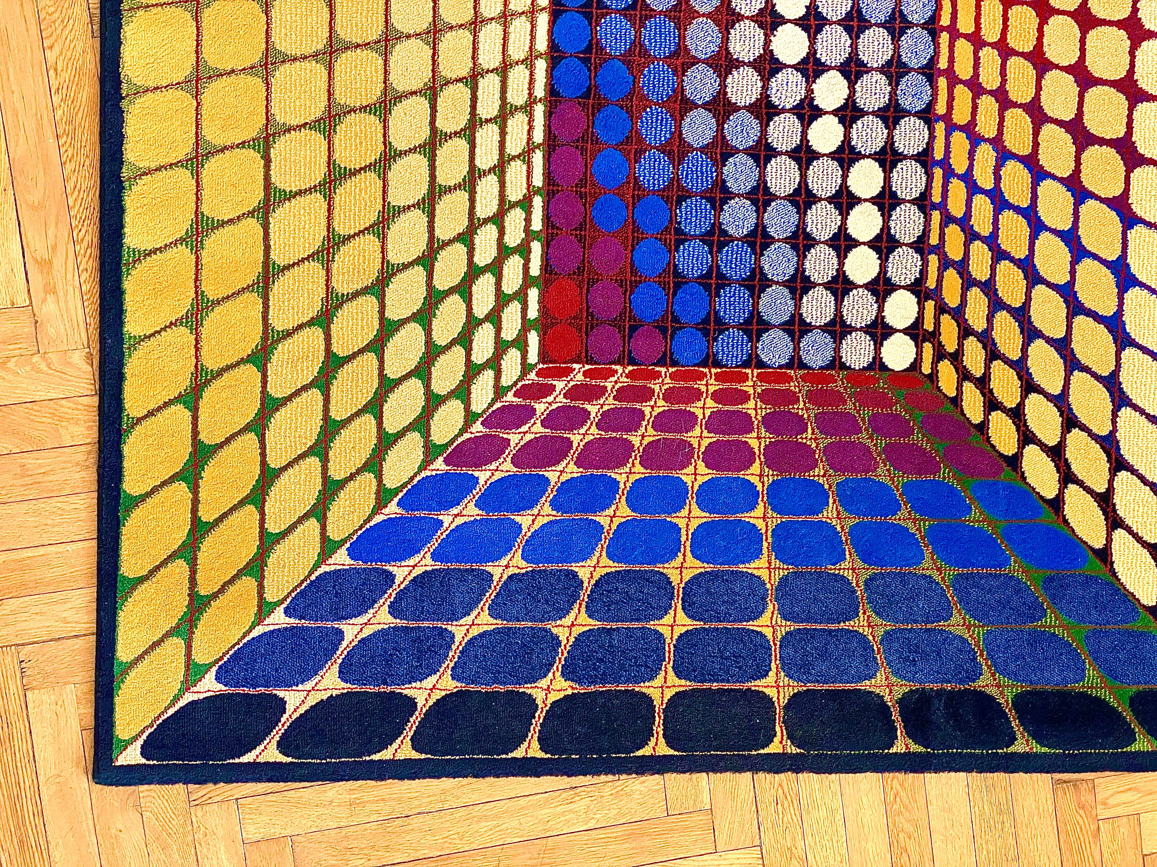 Large Victor Vasarely Attributed Geometric 3D Op-Art Carpet Rug, Germany, 1970s 2