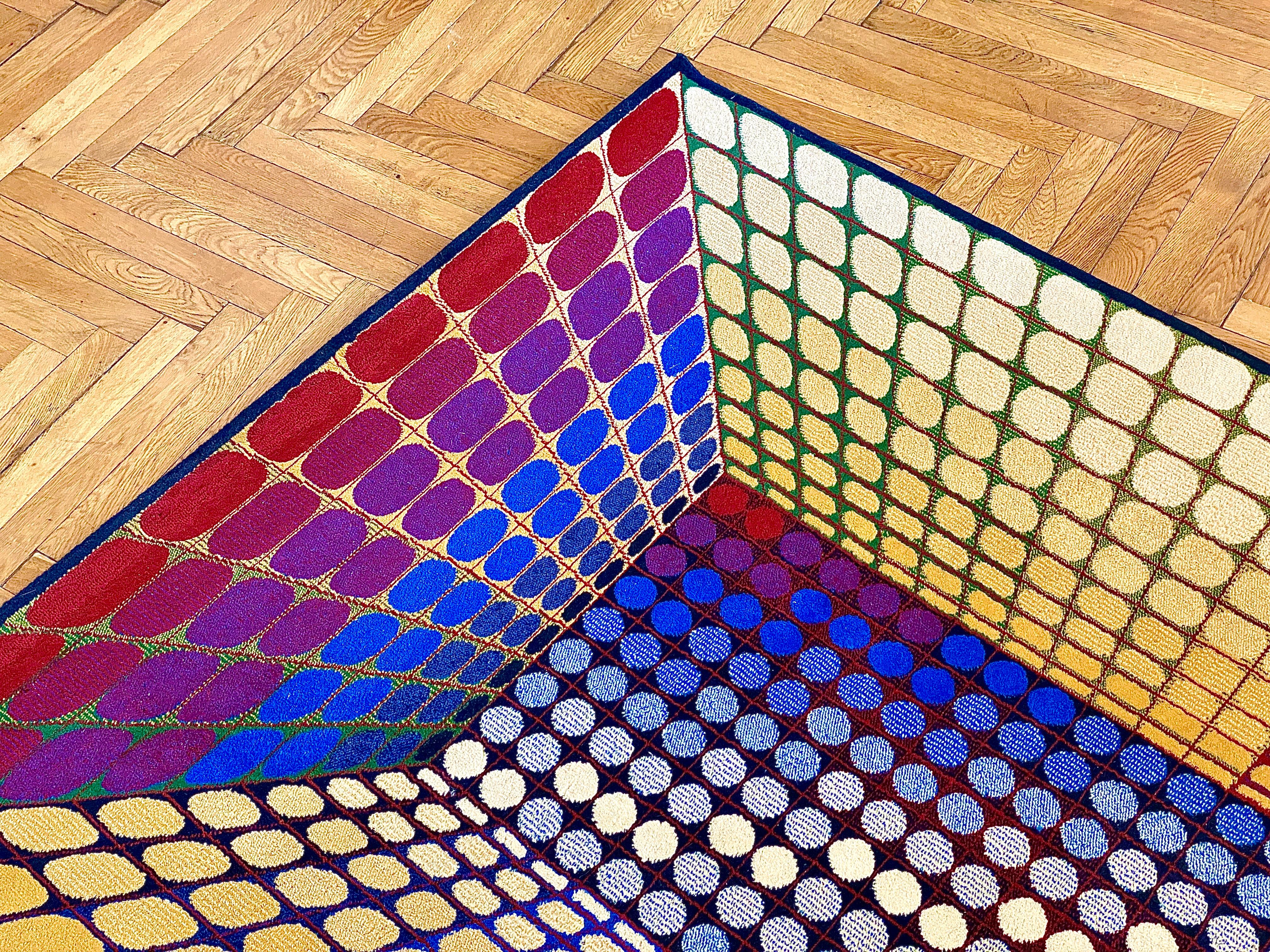 Large Victor Vasarely Attributed Geometric 3D Op-Art Carpet Rug, Germany, 1970s 3