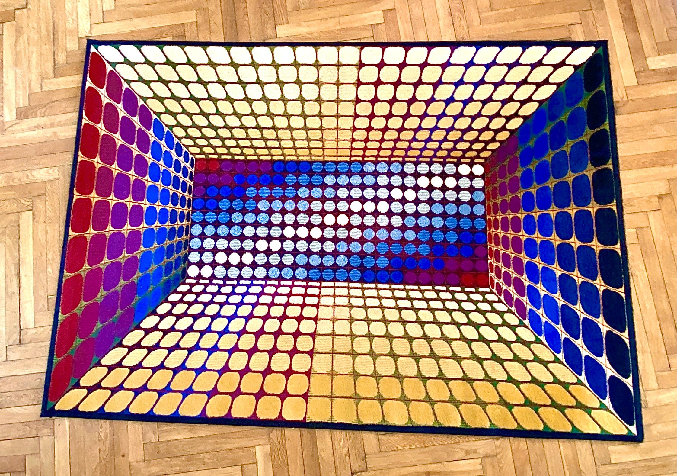 Large Victor Vasarely Attributed Geometric 3D Op-Art Carpet Rug, Germany, 1970s 4