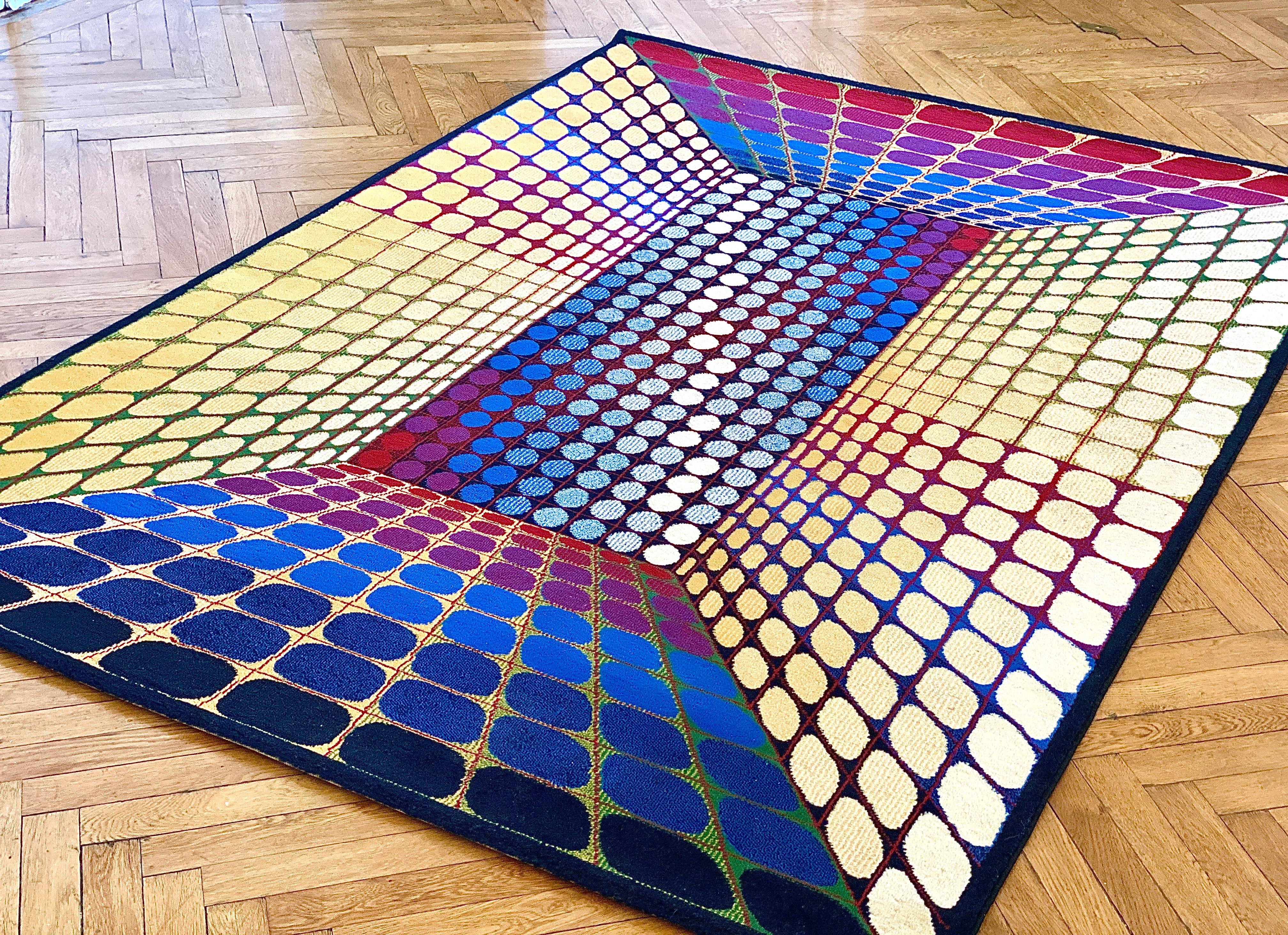 Large Victor Vasarely Attributed Geometric 3D Op-Art Carpet Rug, Germany, 1970s 5