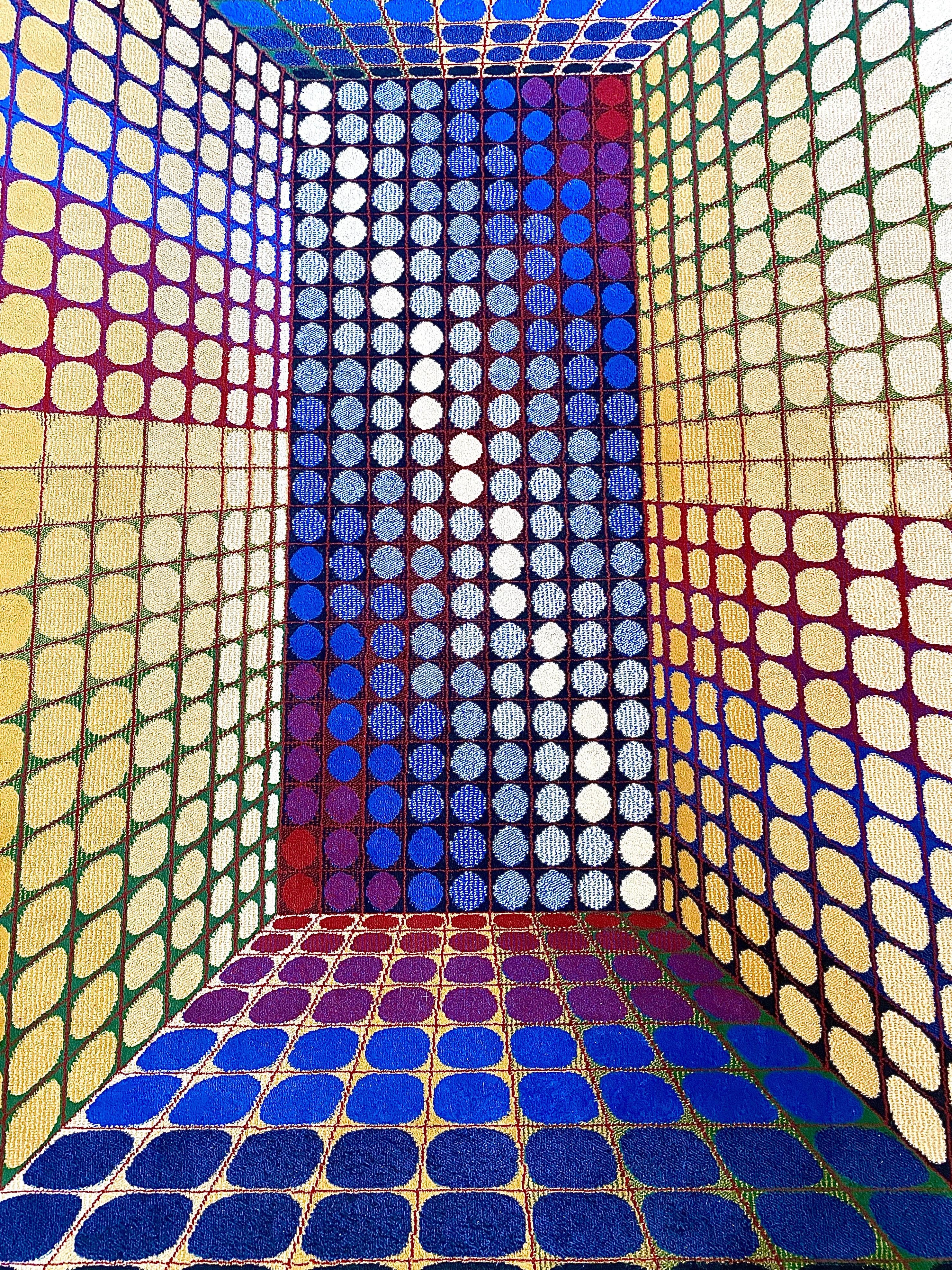 Large Victor Vasarely Attributed Geometric 3D Op-Art Carpet Rug, Germany, 1970s 6