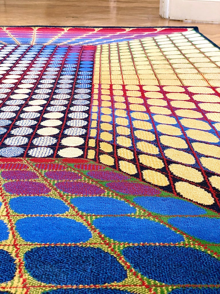 Large Victor Vasarely Attributed Geometric 3D OpArt Carpet Rug