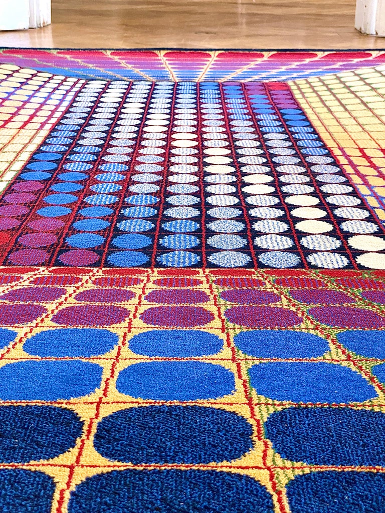 Large Victor Vasarely Attributed Geometric 3D OpArt Carpet Rug
