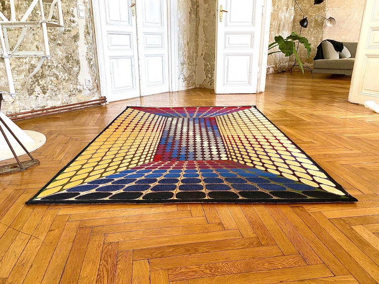 Large Victor Vasarely Attributed Geometric 3D OpArt Carpet Rug