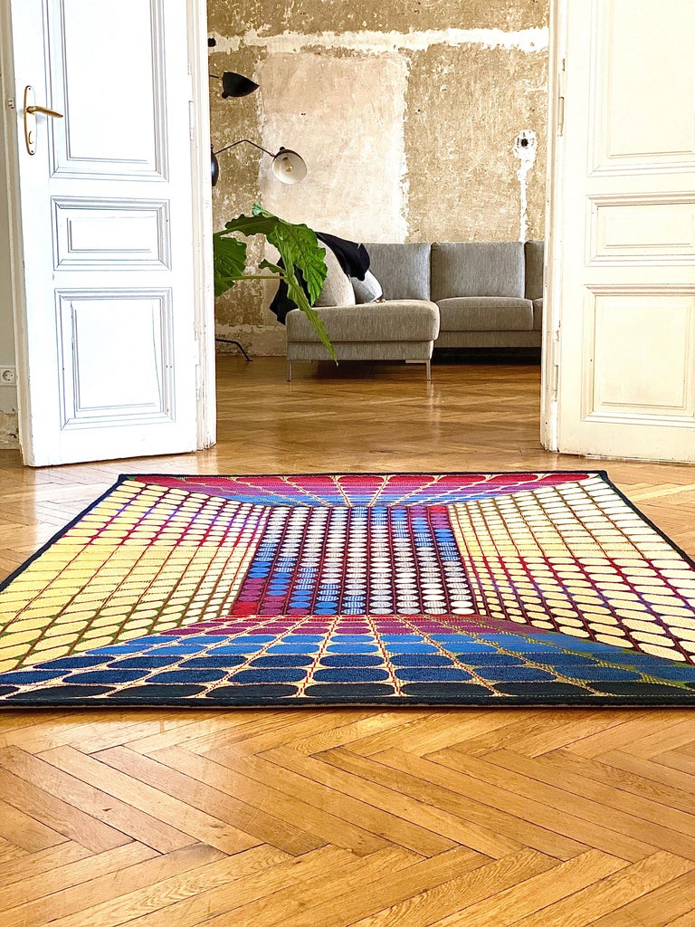 Large Victor Vasarely Attributed Geometric 3D OpArt Carpet Rug