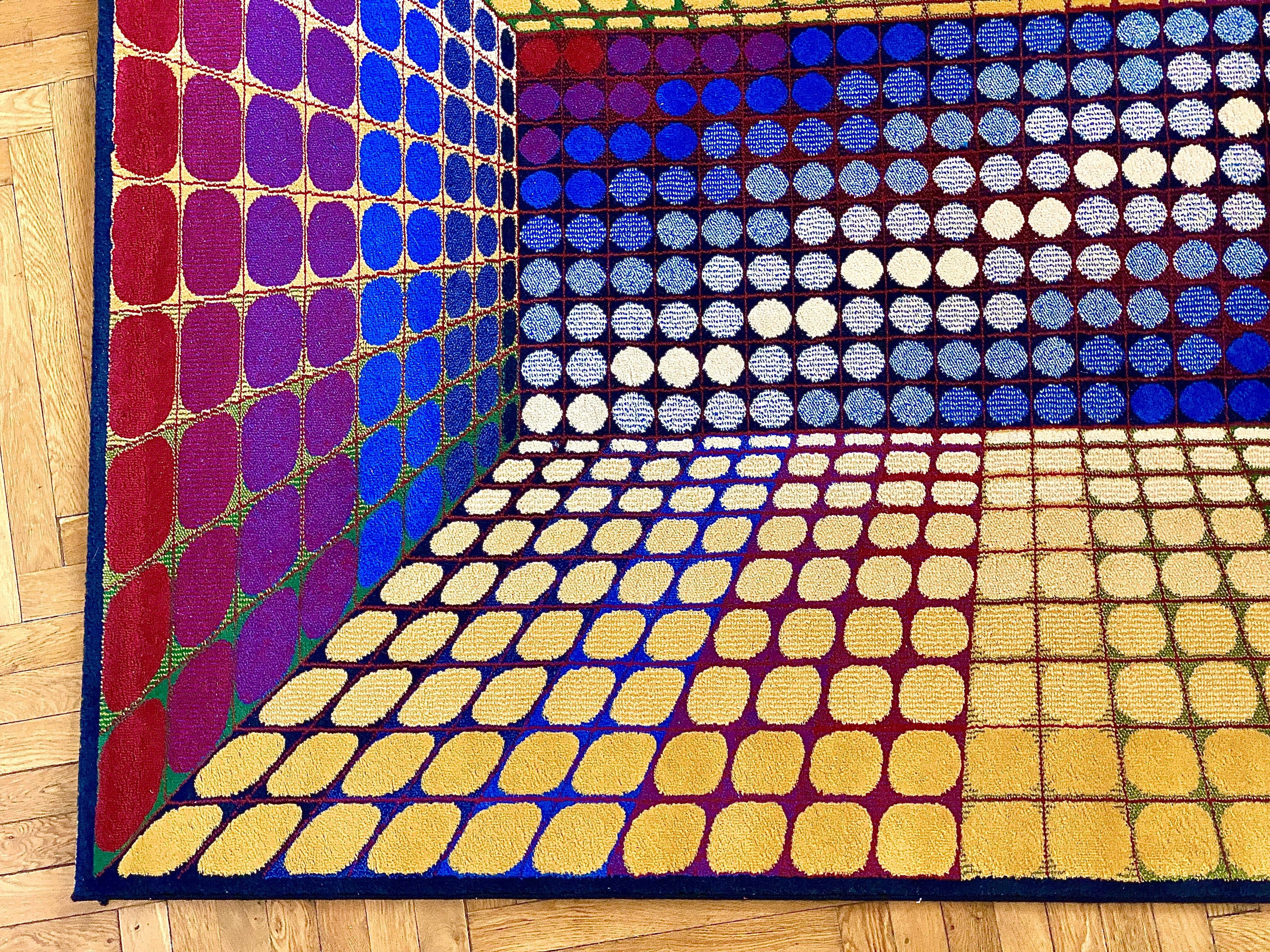 Synthetic Large Victor Vasarely Attributed Geometric 3D Op-Art Carpet Rug, Germany, 1970s