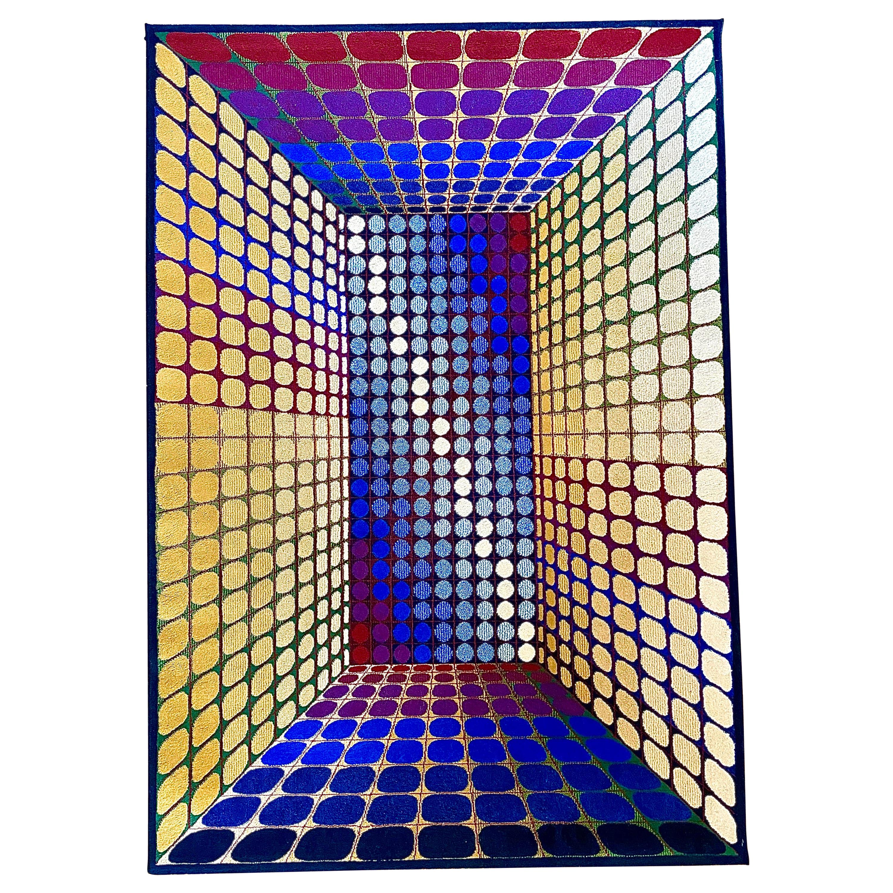 Large Victor Vasarely Attributed Geometric 3D Op-Art Carpet Rug, Germany, 1970s