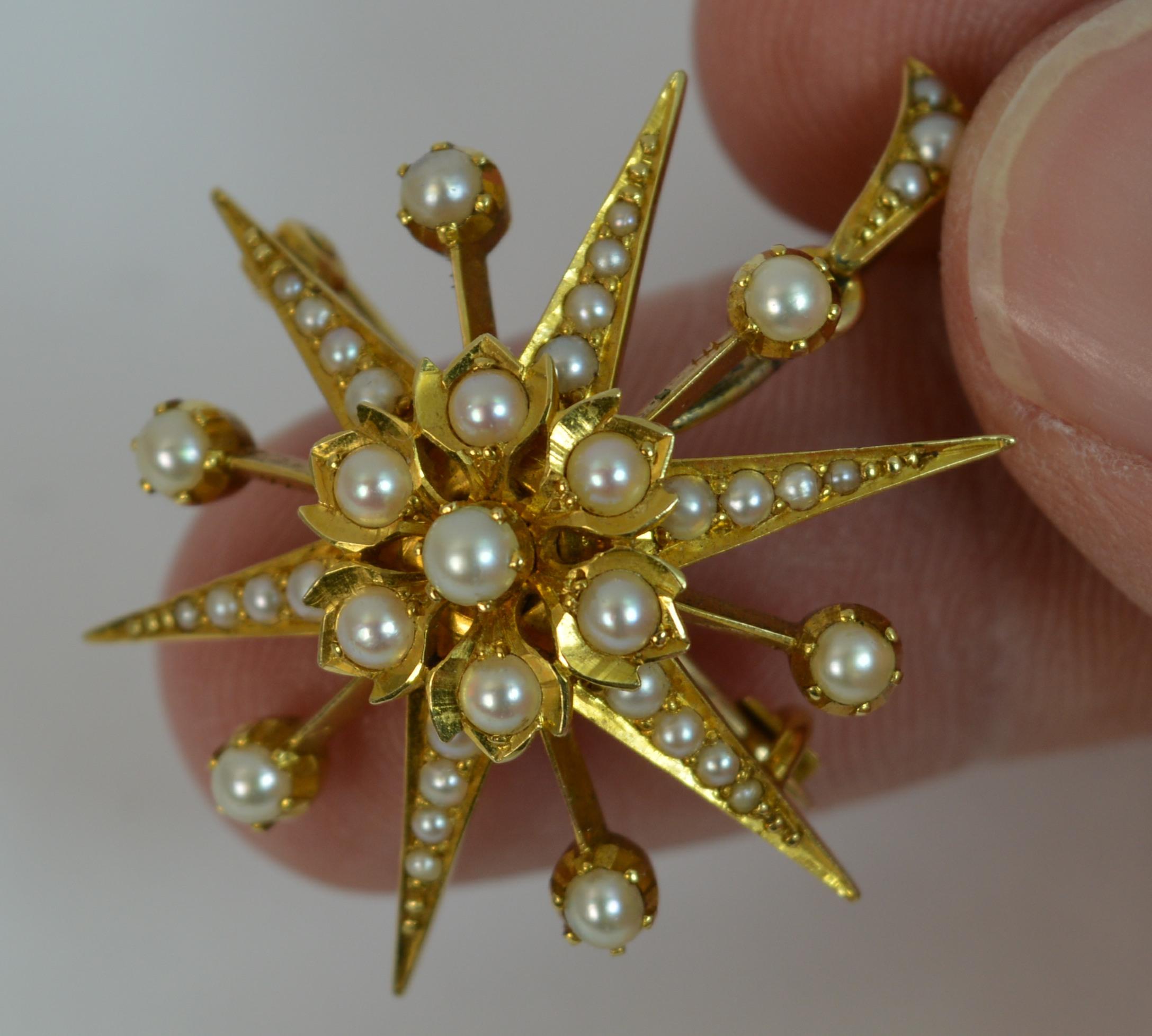Large Victorian 15 Carat Gold and Seed Pearl Star Shaped Pendant 2