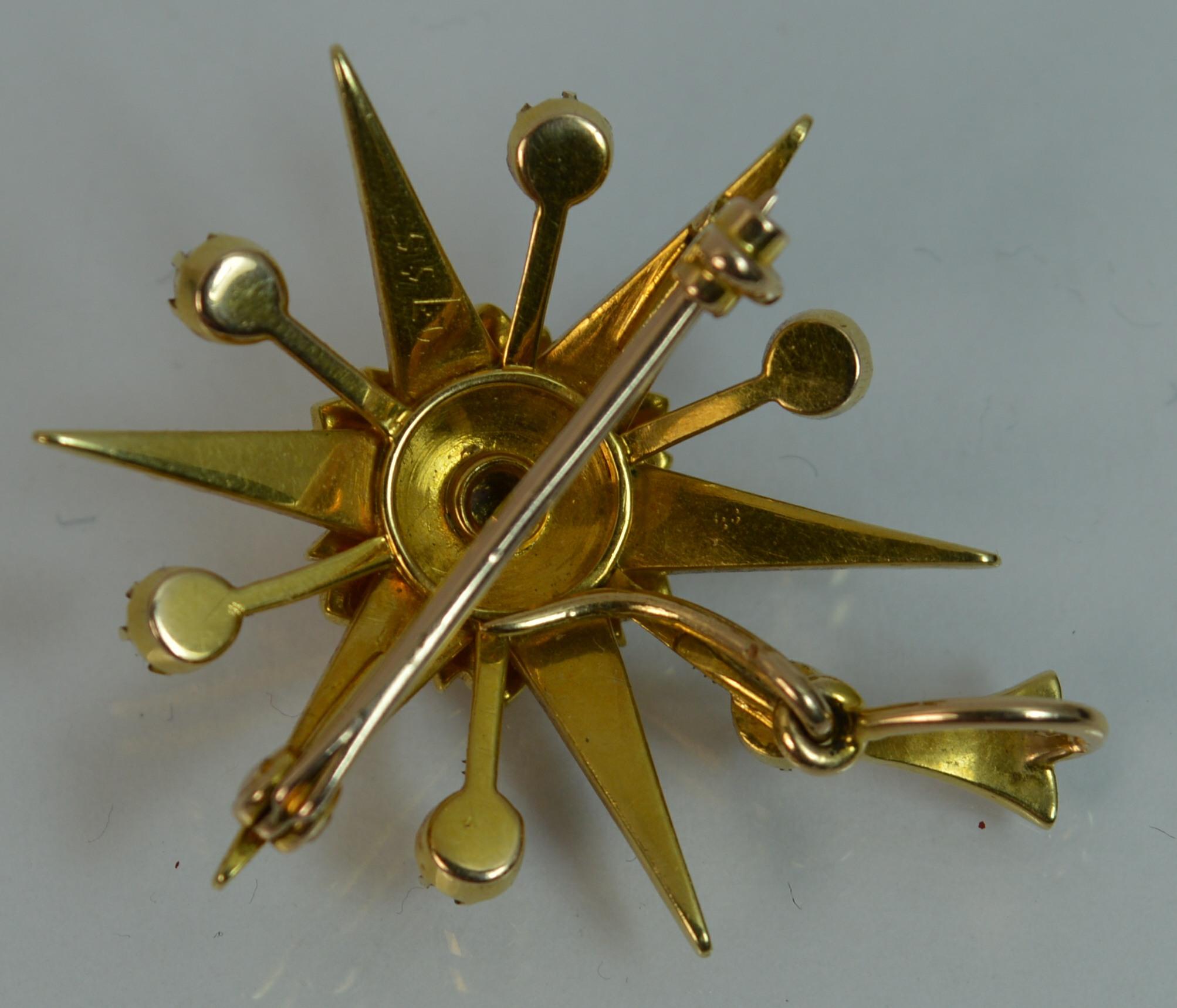 Large Victorian 15 Carat Gold and Seed Pearl Star Shaped Pendant 3