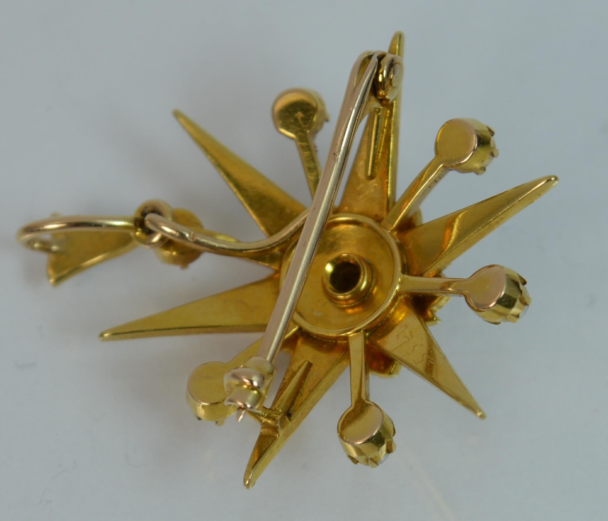 Large Victorian 15 Carat Gold and Seed Pearl Star Shaped Pendant 4