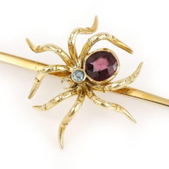 Large Victorian 15ct Gold Amethyst and Aquamarine Spider Brooch