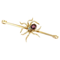 Antique Large Victorian 15ct Gold Amethyst and Aquamarine Spider Brooch
