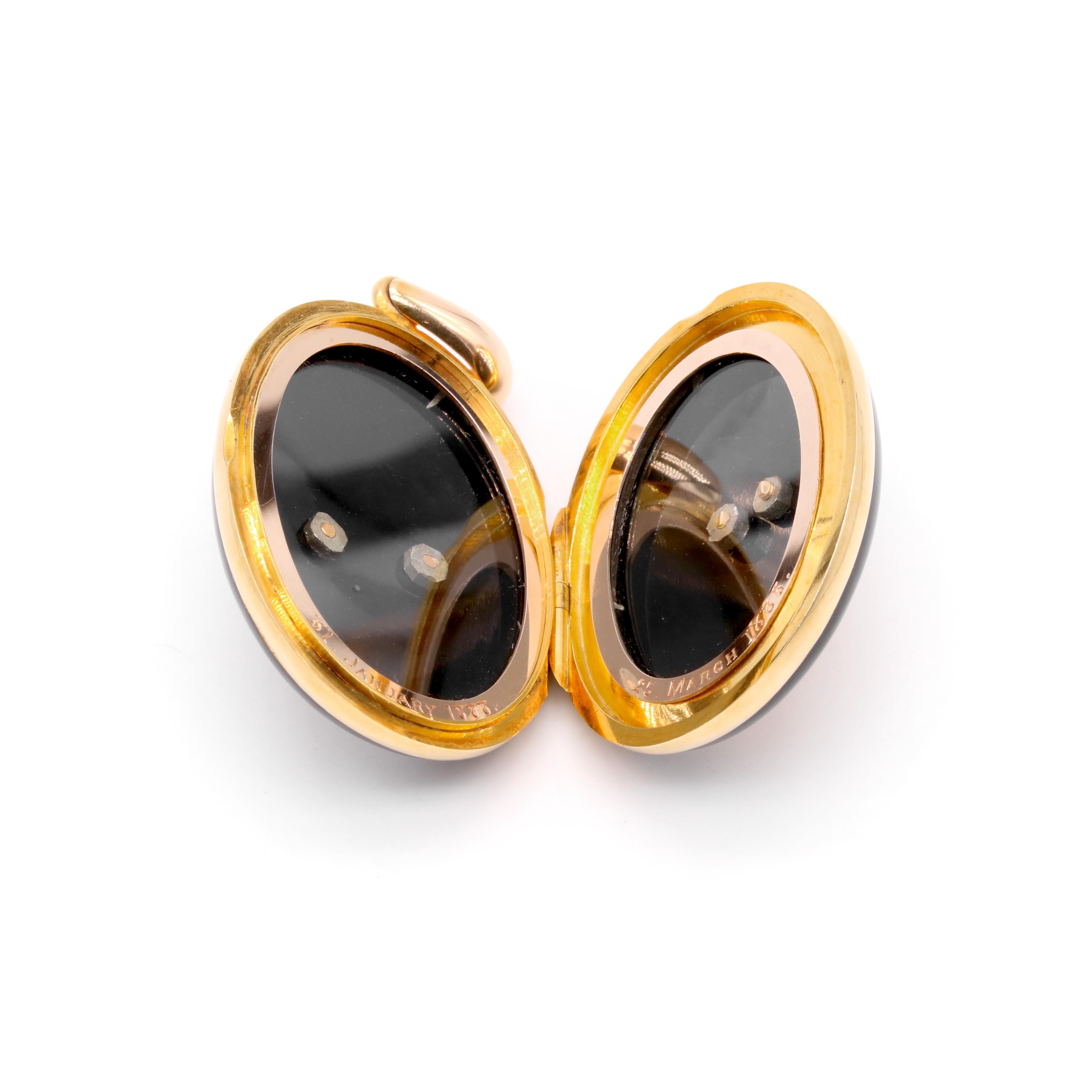 Large Victorian 15K Gold Diamond & Onyx Monogrammed Double Mourning Locket For Sale 5