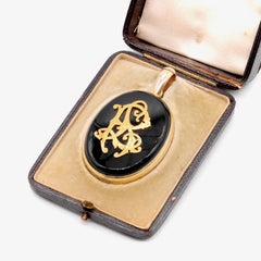 Large Victorian 15K Gold Diamond & Onyx Monogrammed Double Mourning Locket