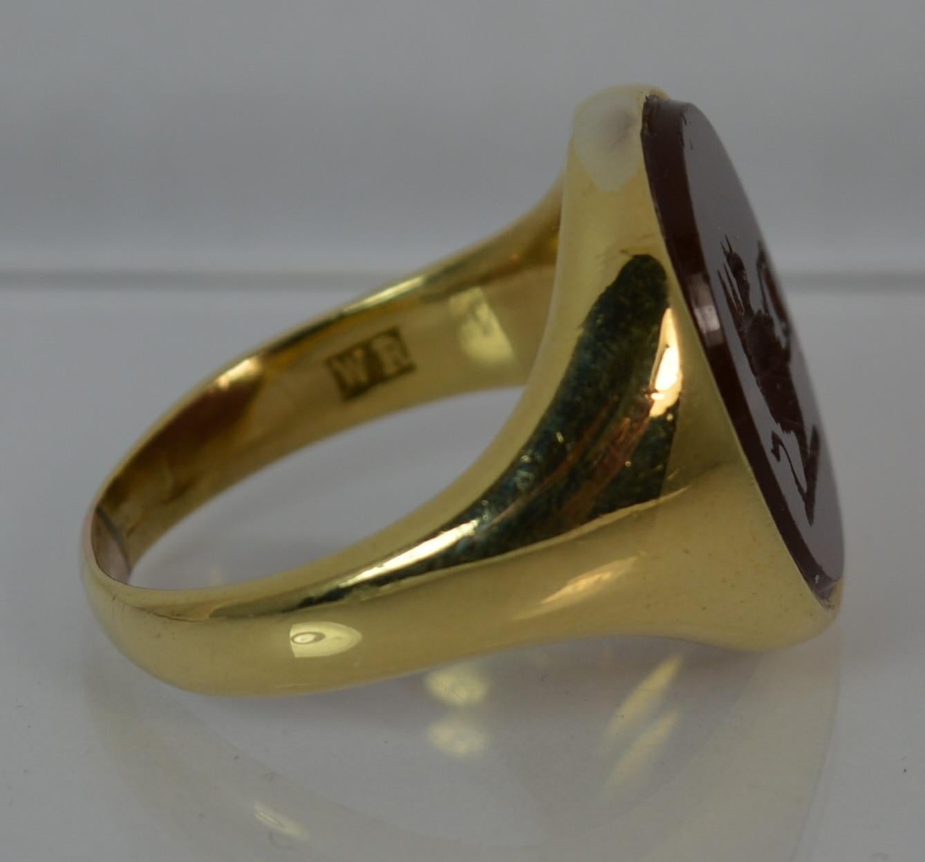 Women's or Men's Large Victorian 18 Carat Gold Griffin Intaglio Carnelian Signet Ring