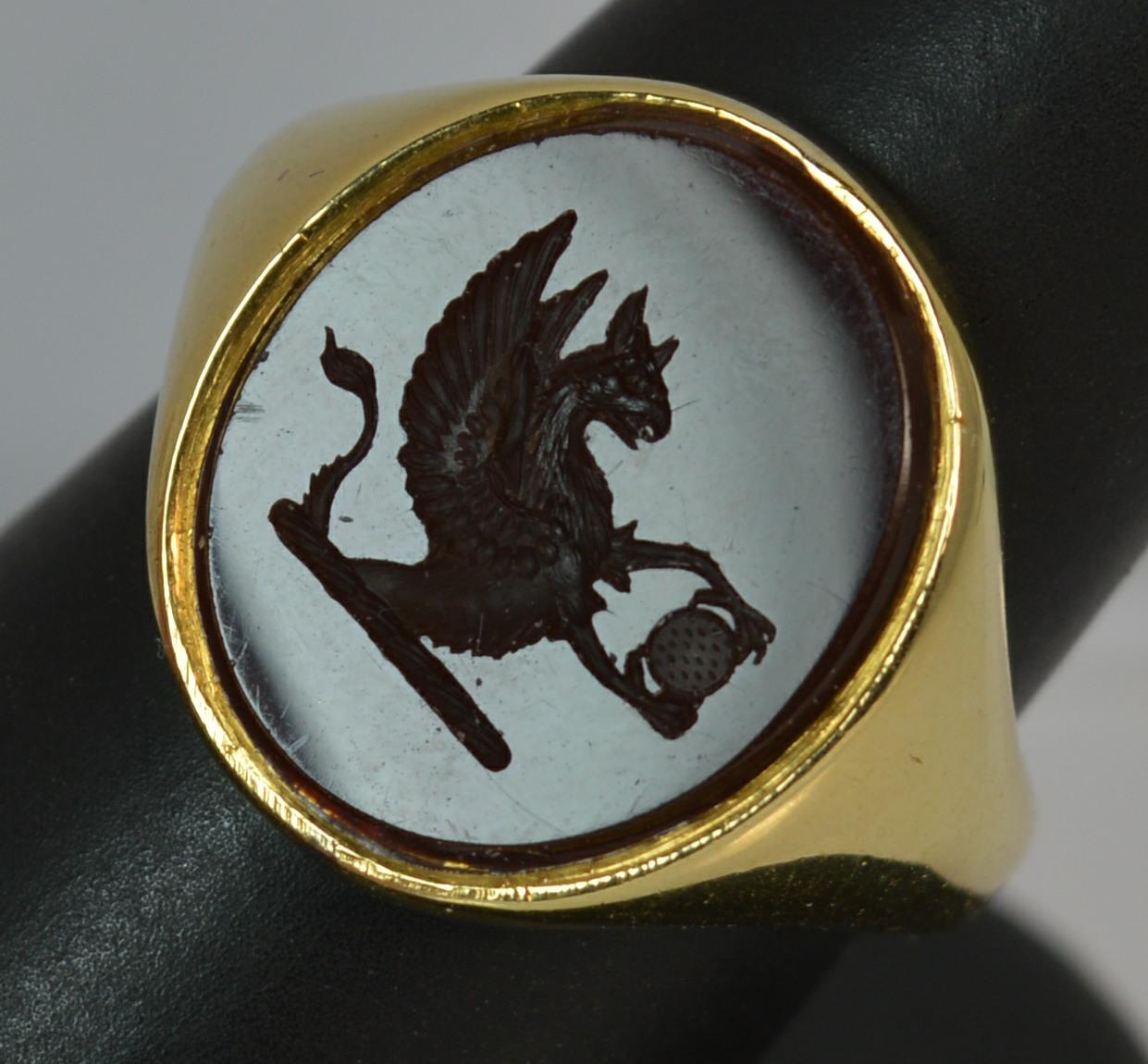 Large Victorian 18 Carat Gold Griffin Intaglio Carnelian Signet Ring 2