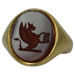 Large Victorian 18 Carat Gold Griffin Intaglio Carnelian Signet Ring