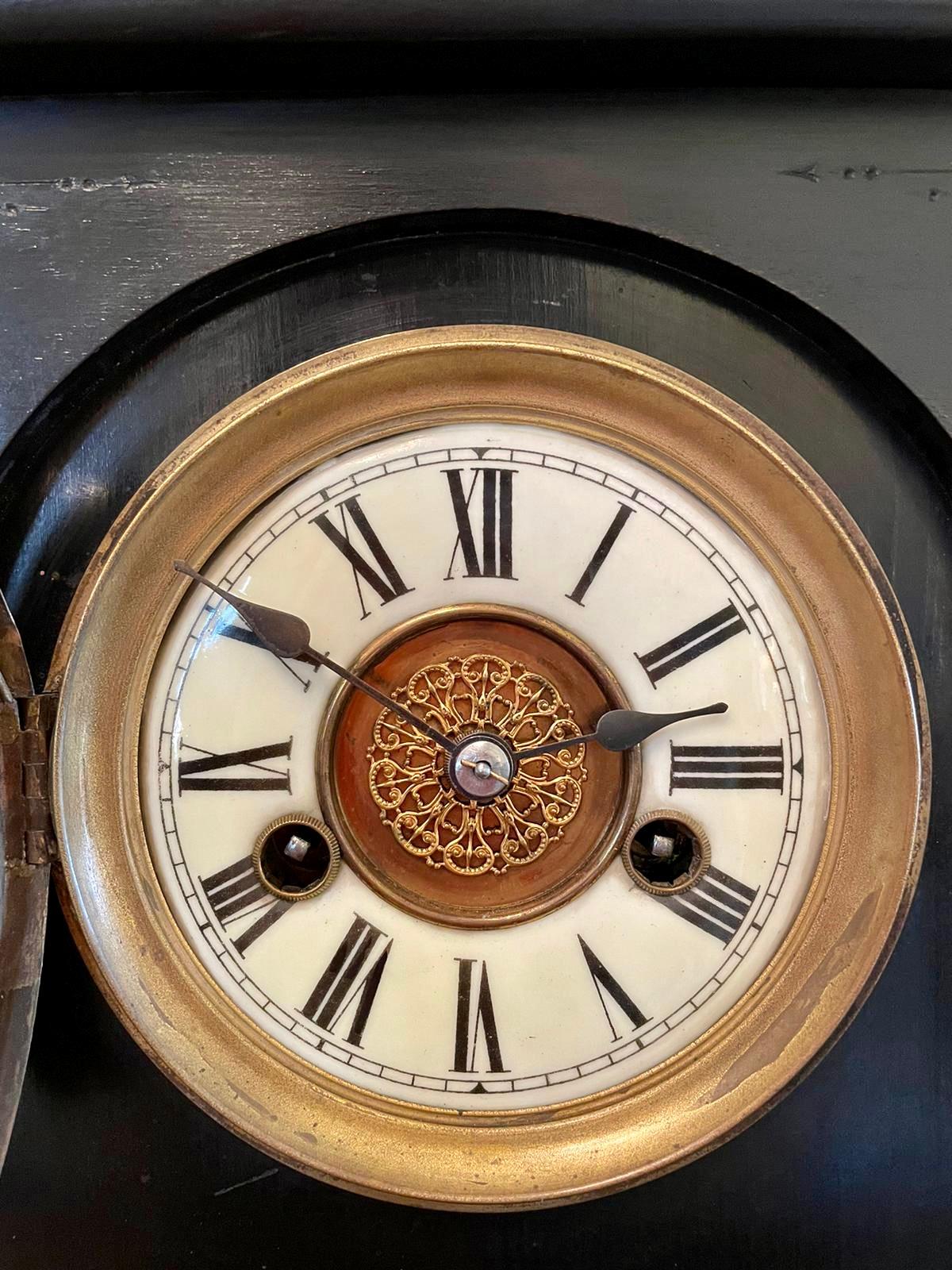 Large Victorian 19th Century Antique Faux Marble Mantel Clock For Sale 1