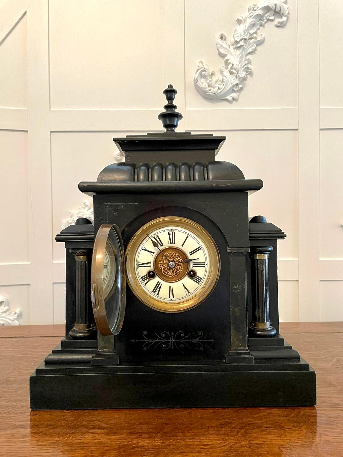 Large Victorian 19th Century Antique Faux Marble Mantel Clock For Sale 2
