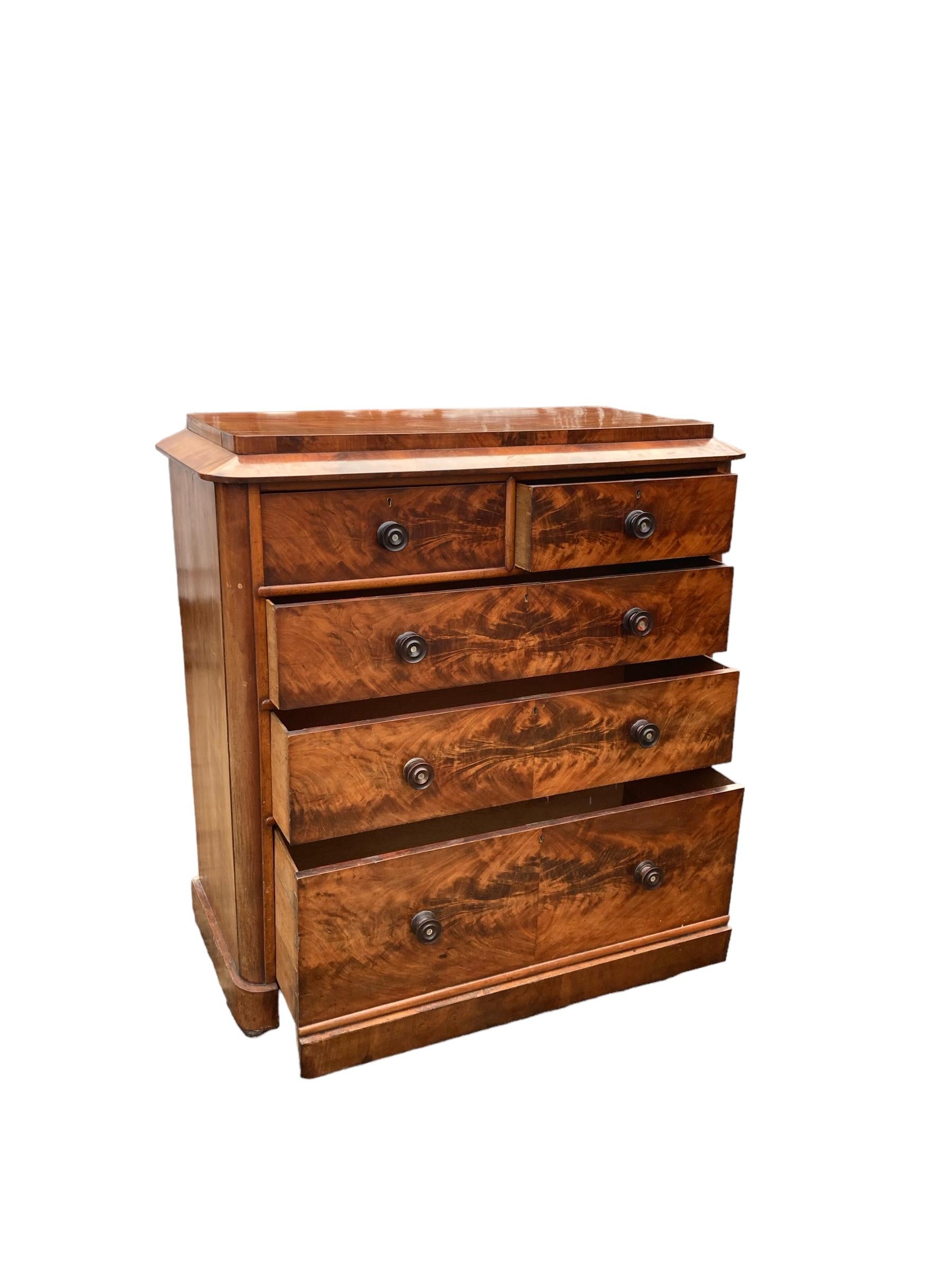 Large Victorian 2 over 3 Graduated Mahogany Chest of Drawers. For Sale 4