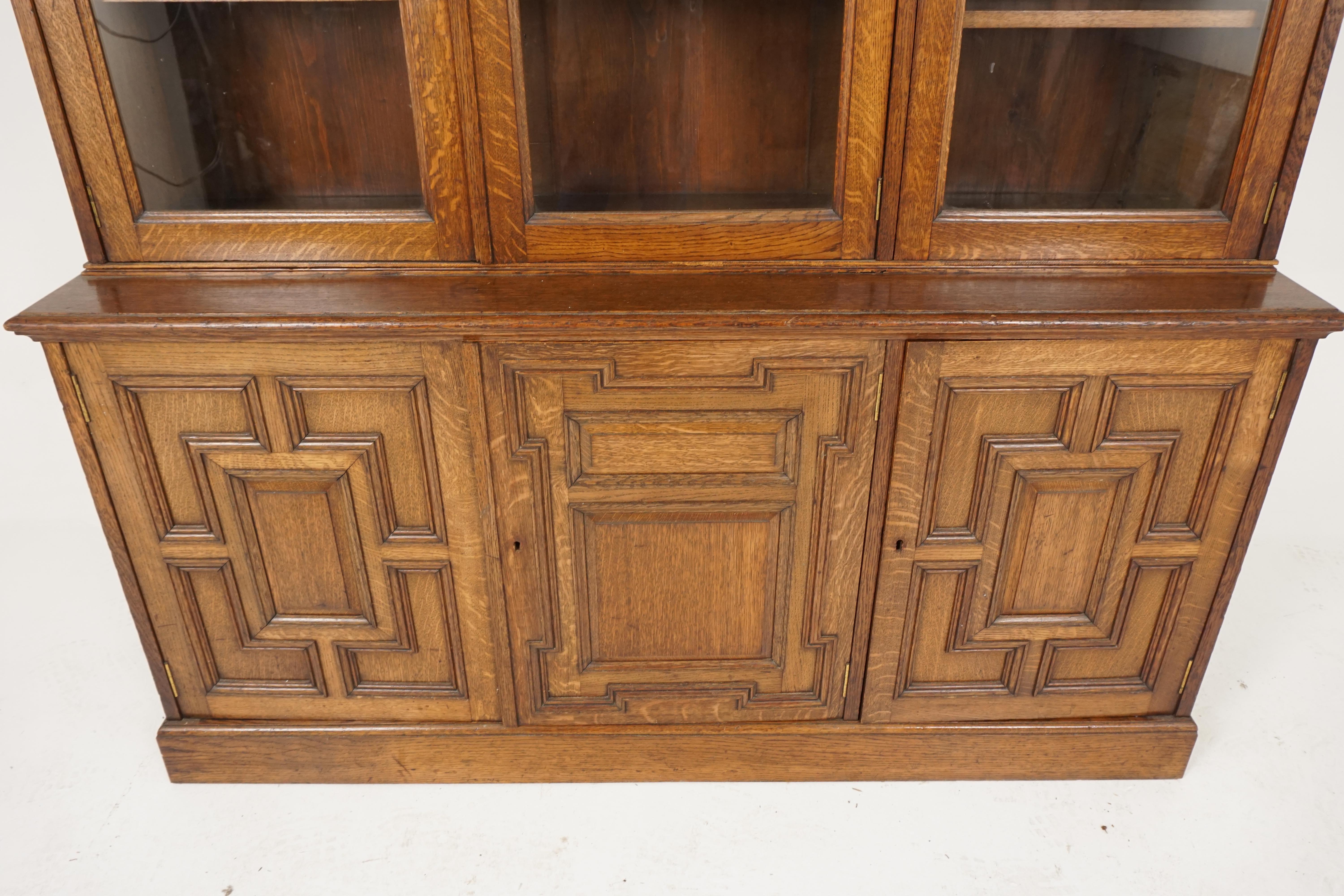 Large Victorian 6 Door Tiger Oak Bookcase Display Cabinet, Scotland 1890, B2375 In Good Condition In Vancouver, BC