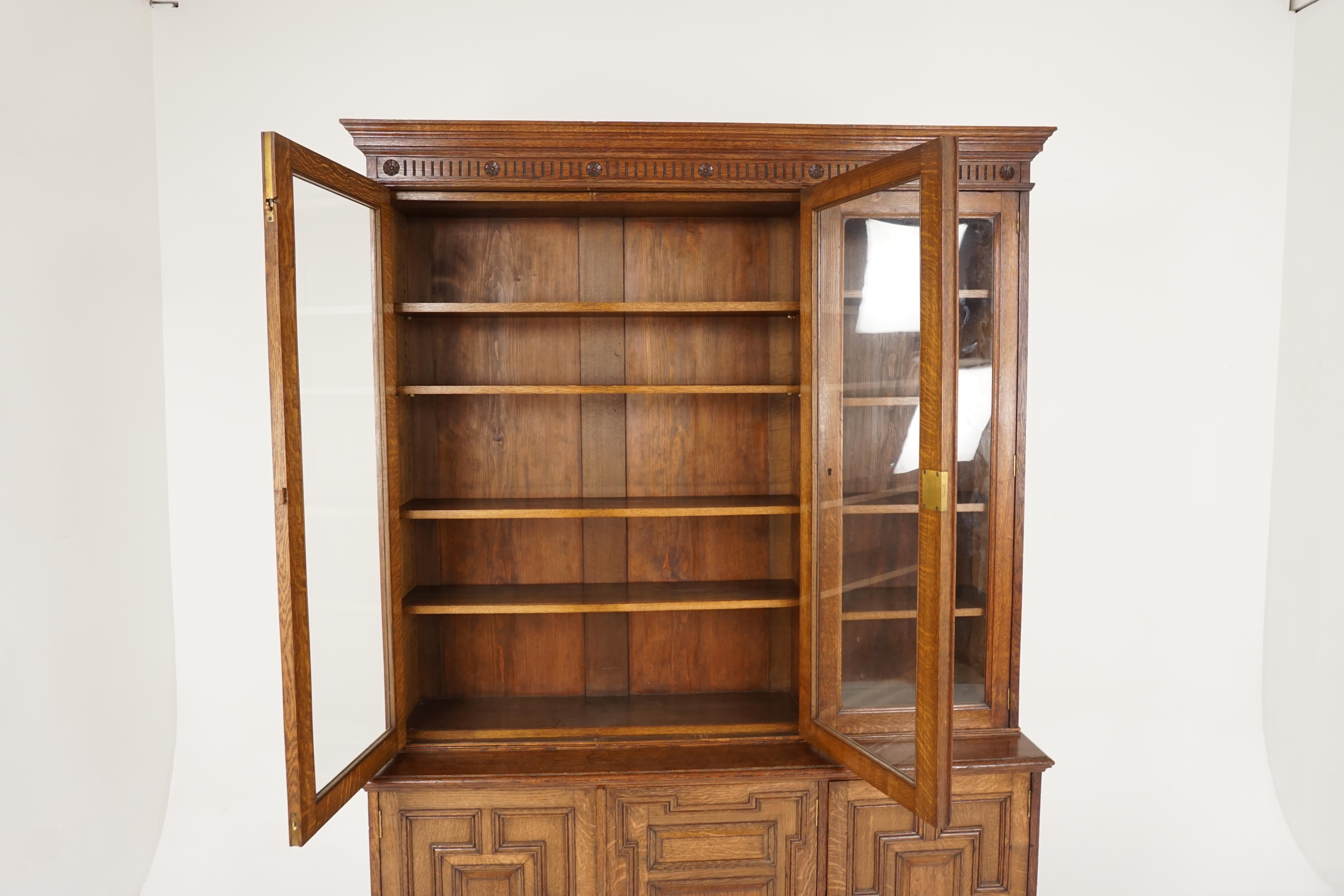 Late 19th Century Large Victorian 6 Door Tiger Oak Bookcase Display Cabinet, Scotland 1890, B2375