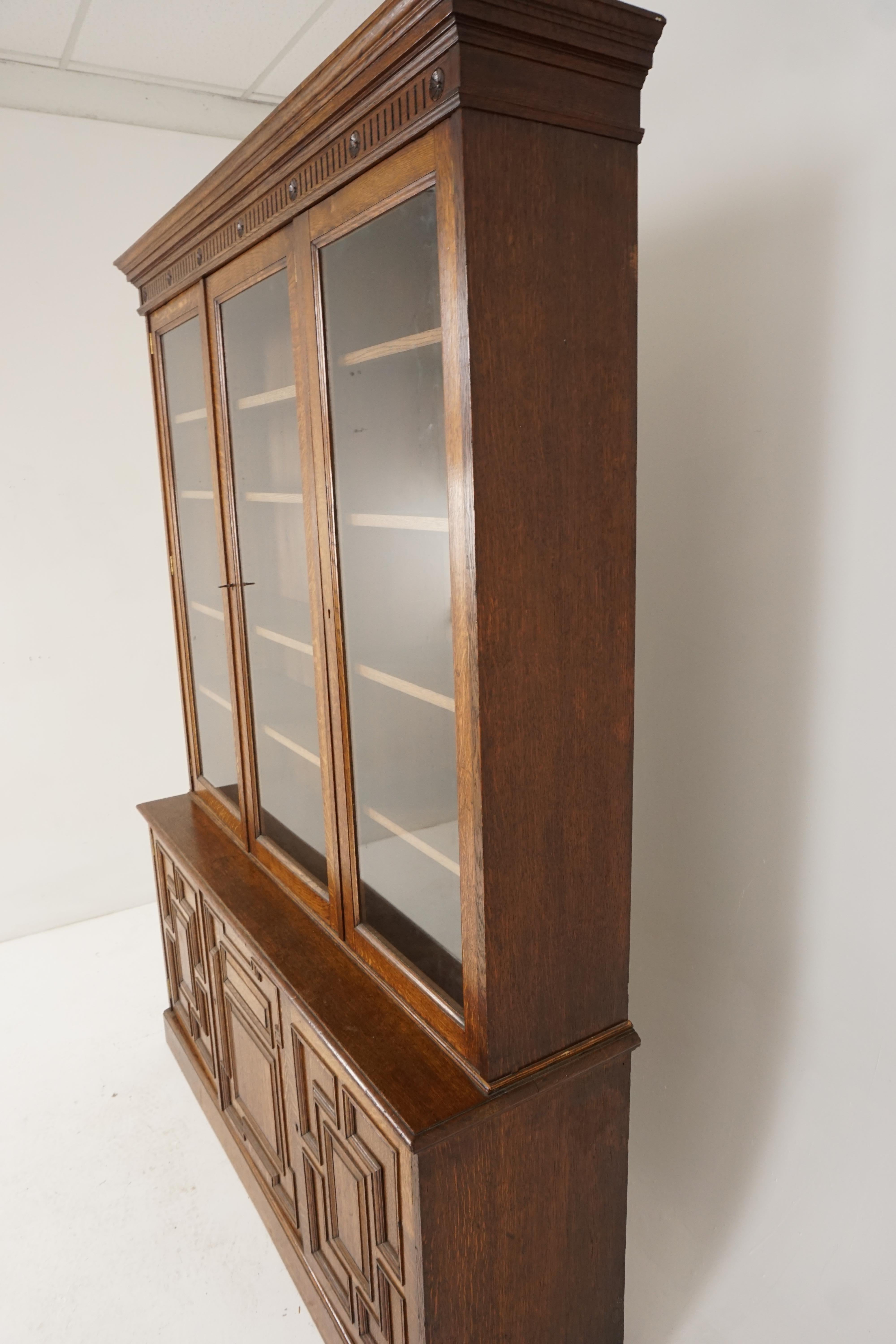 Large Victorian 6 Door Tiger Oak Bookcase Display Cabinet, Scotland 1890, B2375 2