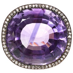 Large Victorian Amethyst Brooch with Diamond Surround, English, circa 1890