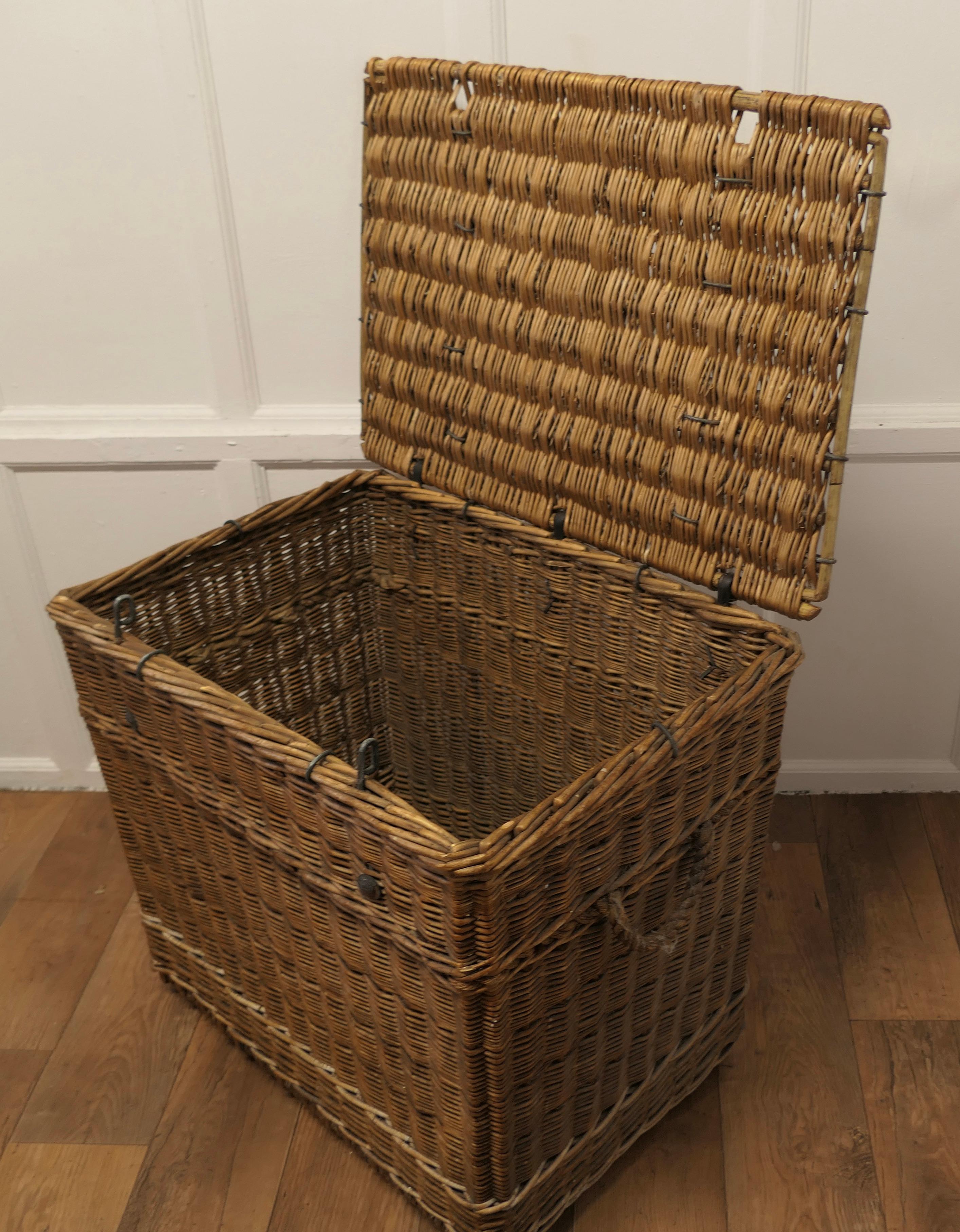 Industrial Large Victorian Antique Wicker Laundry Basket.   