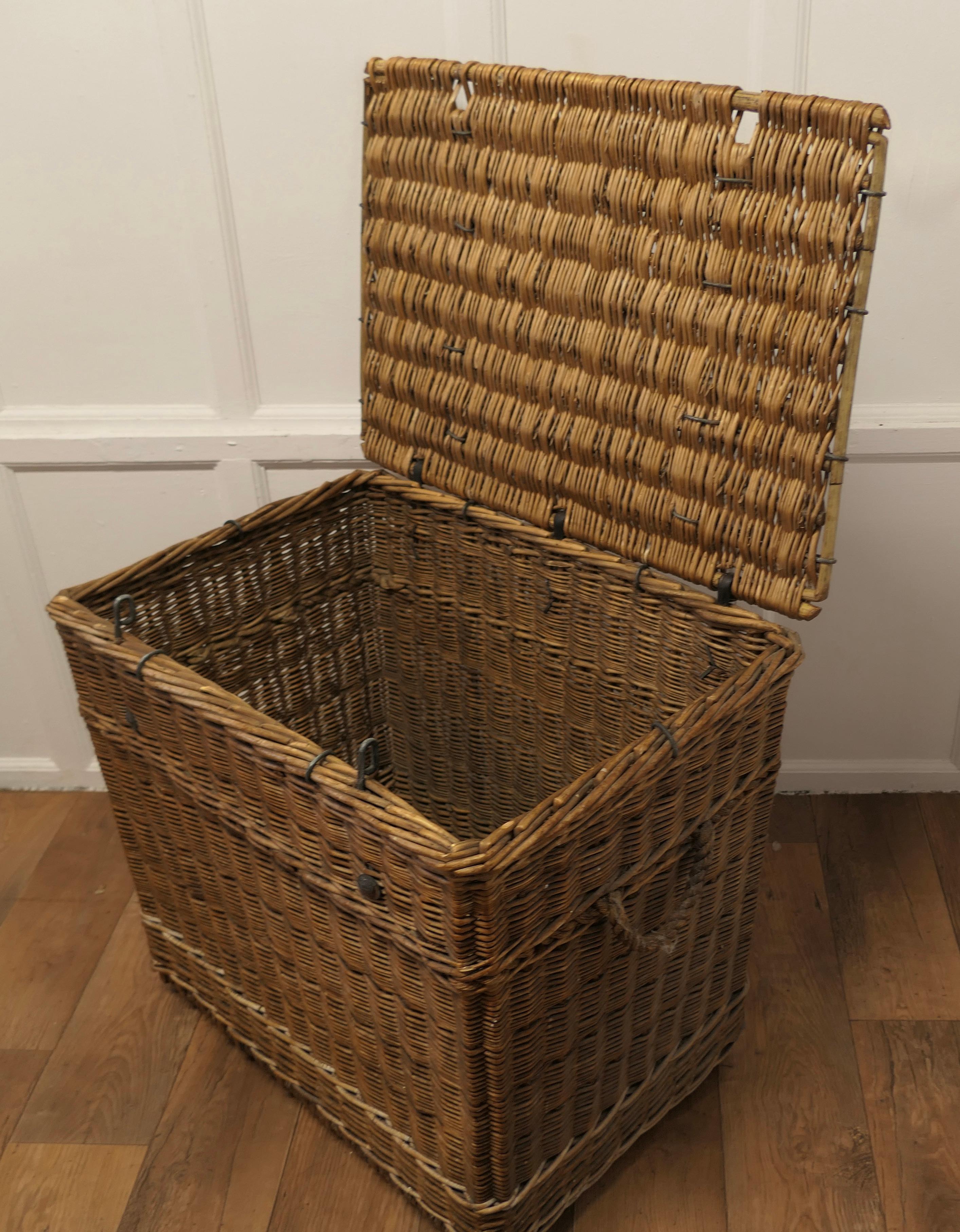 Industrial Large Victorian Antique Wicker Laundry Basket.