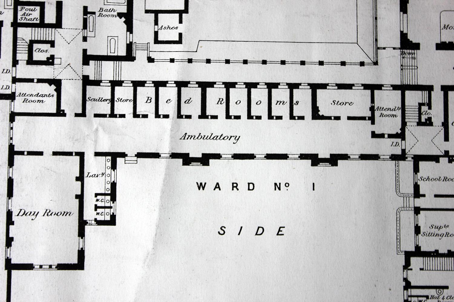 Large Victorian Architect’s Site Plan for Northumberland County Lunatic Asylum In Fair Condition In Bedford, Bedfordshire