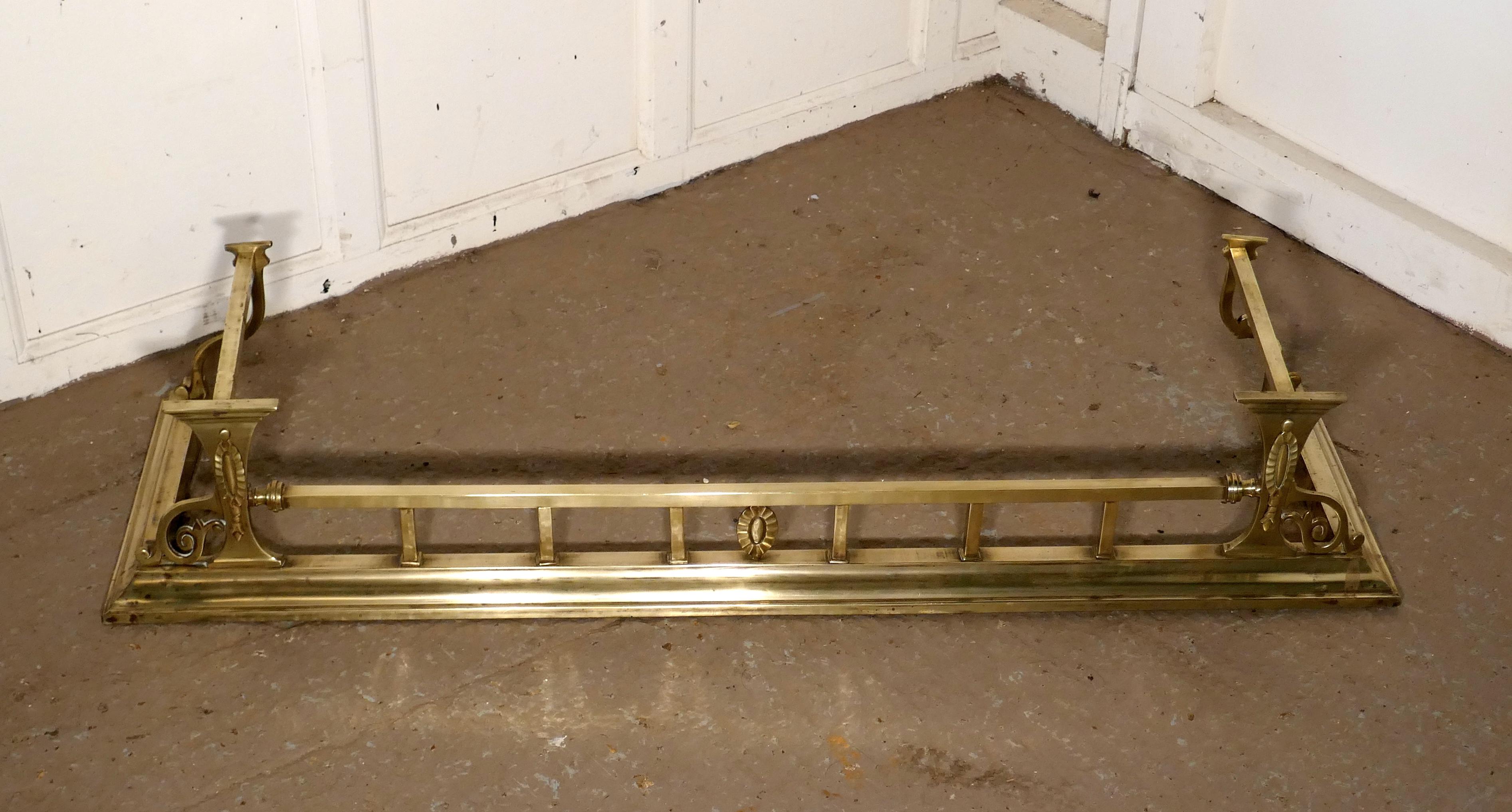 Large Victorian Art Nouveau brass fender.

 This is a beautifully designed Victorian brass fender it has Art Nouveau decoration worked in brass 
The fender is in very good condition it is 8” high, and 48” long and 14” deep. 
THH43.

 