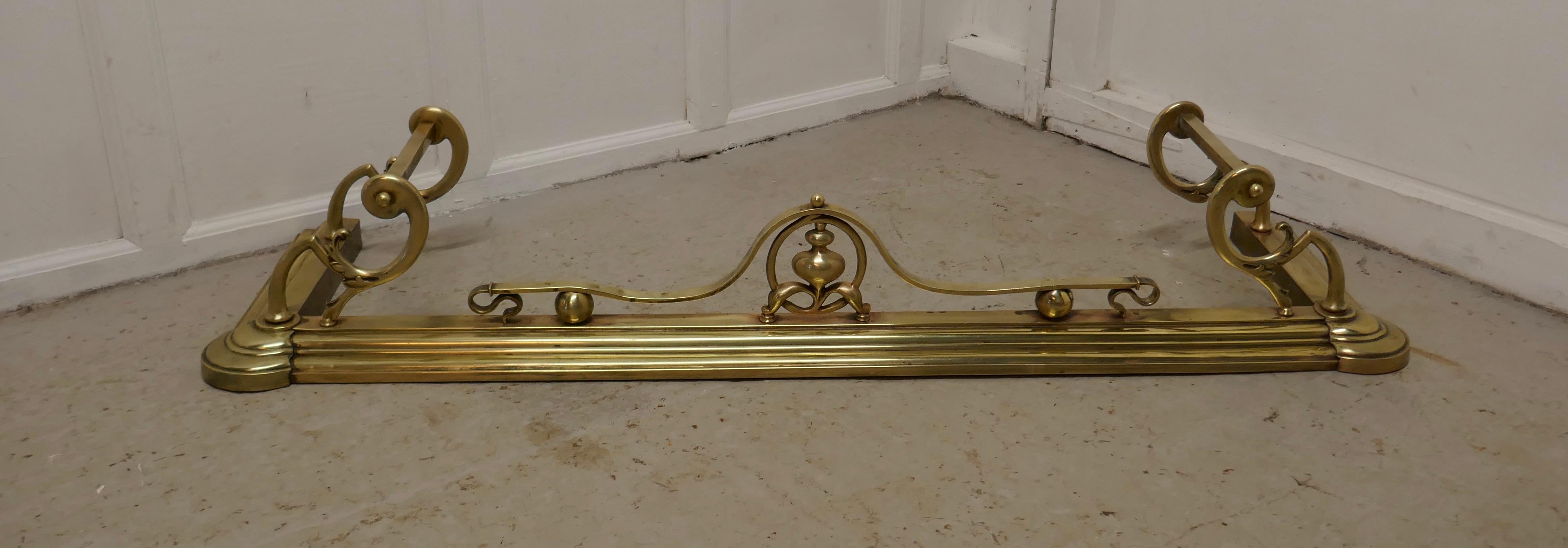 19th Century Large Victorian Art Nouveau Brass Fender For Sale